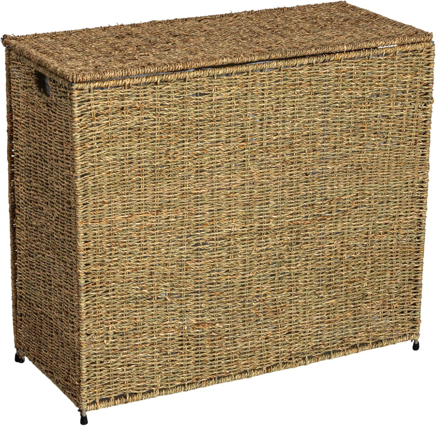 3 Compartment Laundry Sorter, Wicker Laundry Sorter, Gray