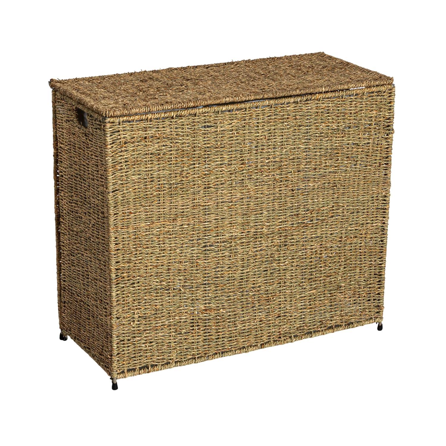 3 Compartment Laundry Sorter, Wicker Laundry Sorter, Gray