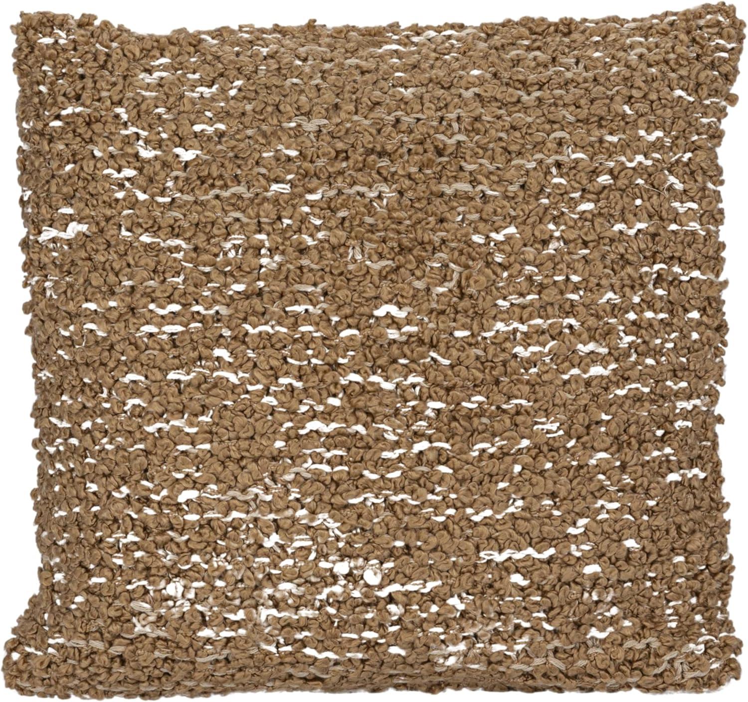 Tan Woven Cotton Blend Bouclé Square Pillow