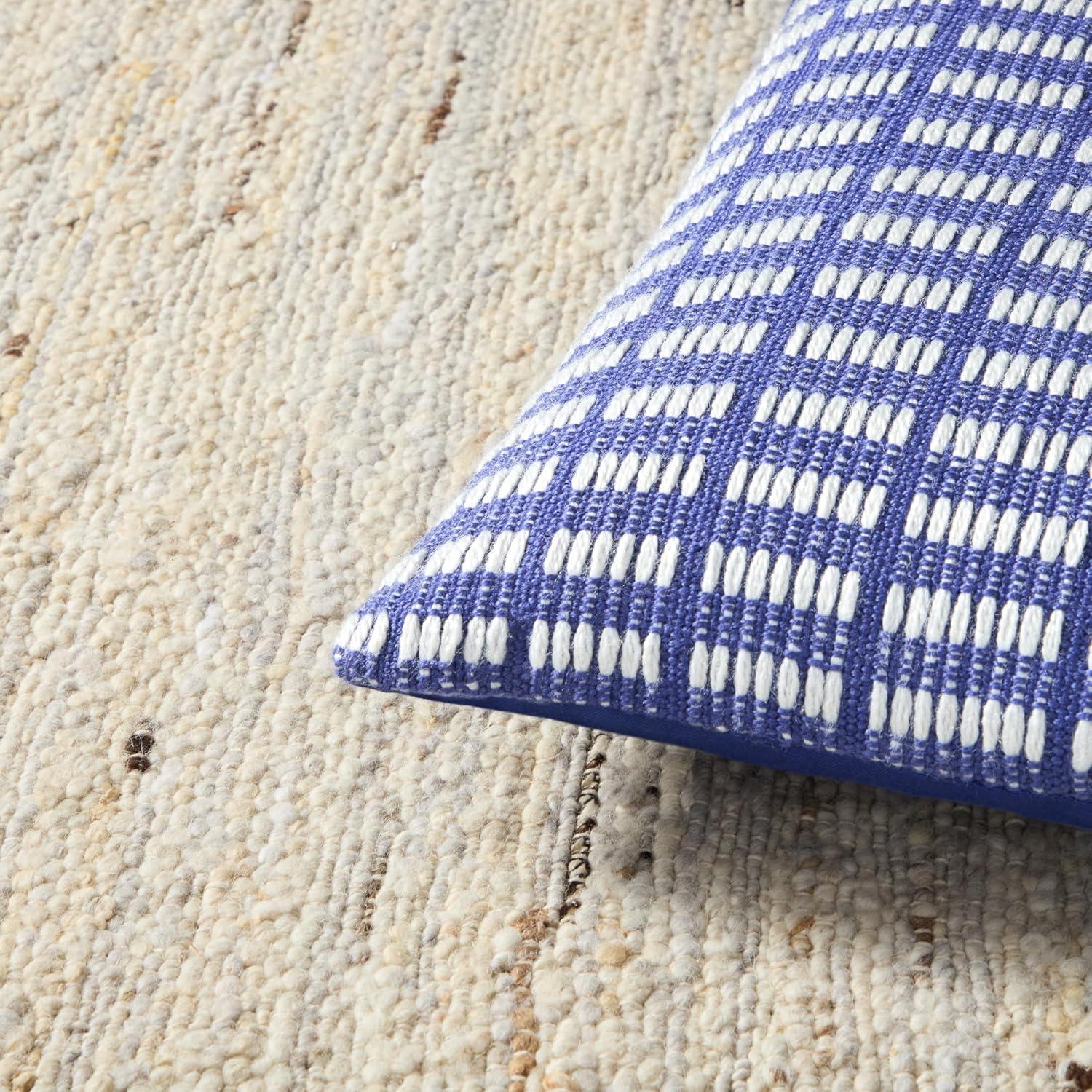 Blue and Ivory Geo Stripe Recycled Outdoor Pillow 20"x20"