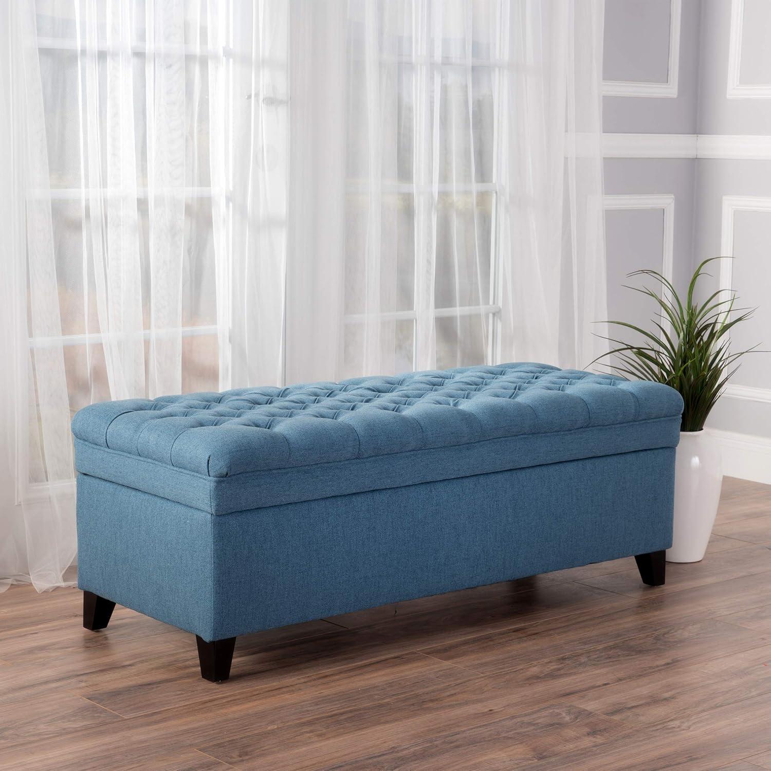 Juliana Storage Ottoman Blue - Christopher Knight Home: Upholstered Rectangular Bench, 250lb Capacity