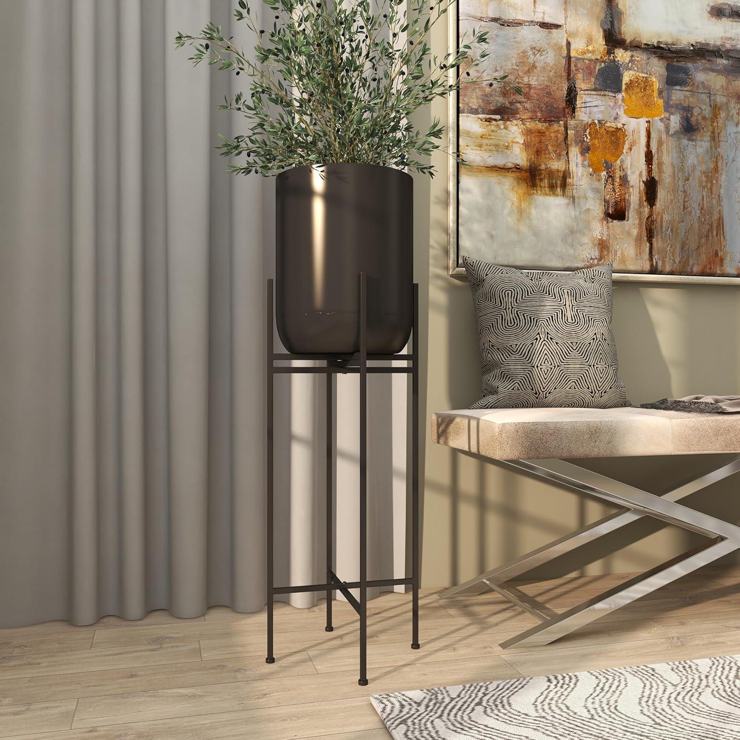 Olivia & May Modern With Stand Iron Planter Pots Black