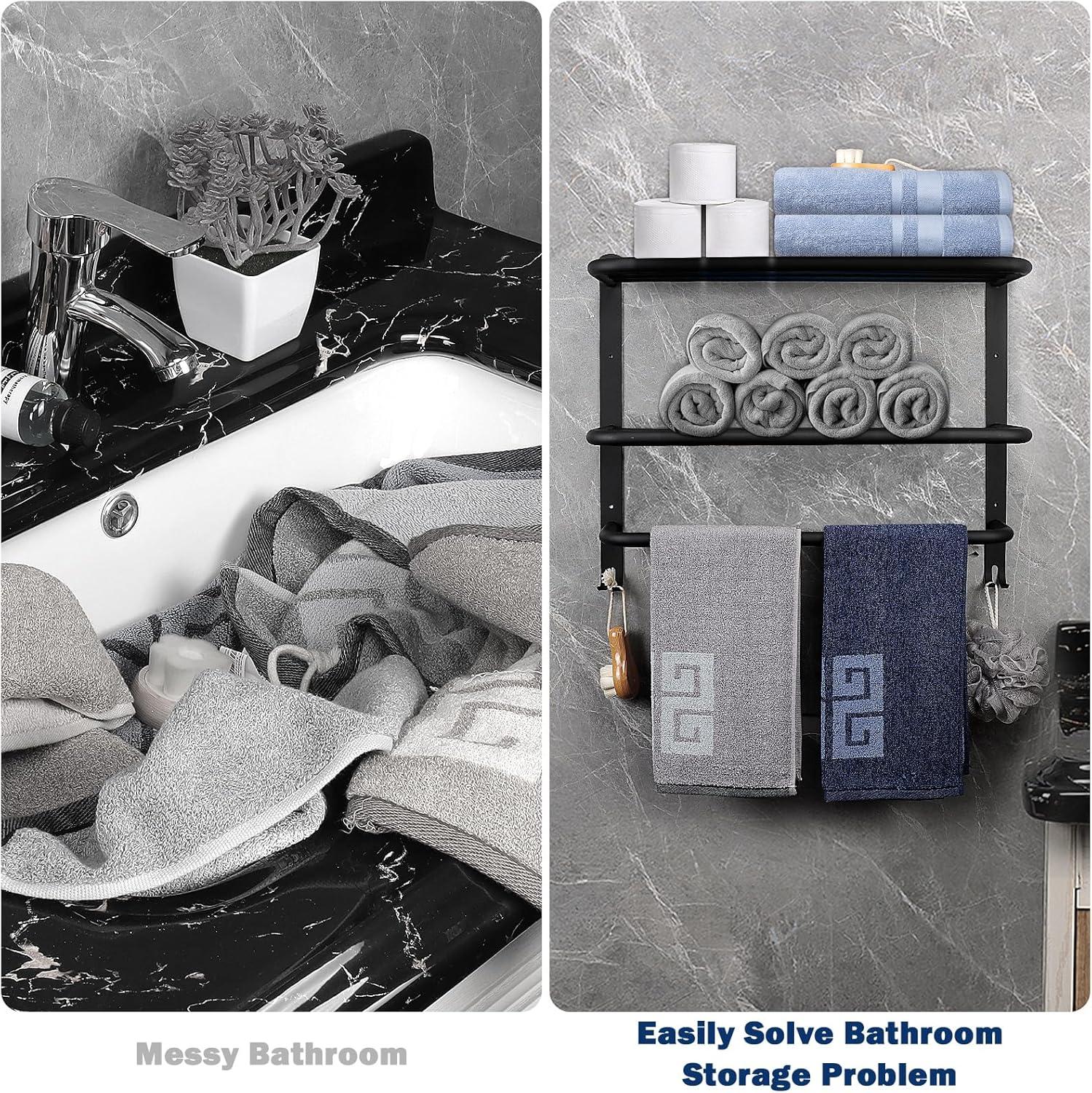 Bathroom Towel Rack, 3-Tier Towel Holder with Hooks