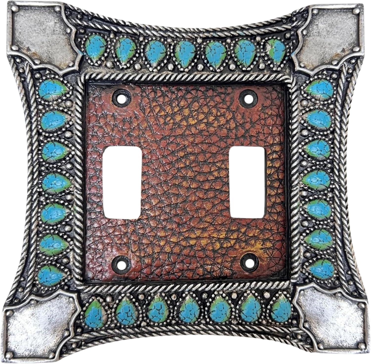 Paseo Road by HiEnd Accents Amelia Turquoise Double Wall Switch Plate, 5.5x4.75 inch
