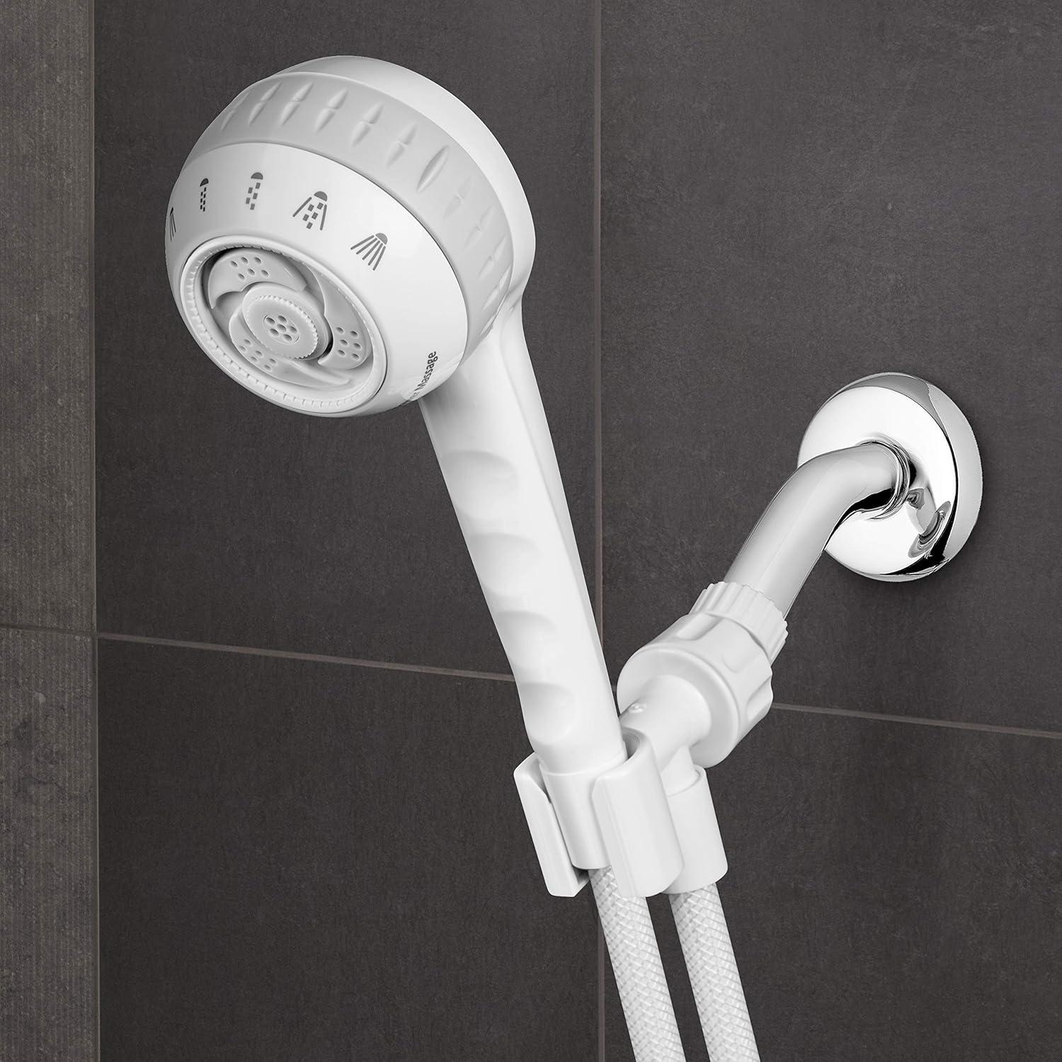 White Chrome Handheld Showerhead with 6 Spray Settings