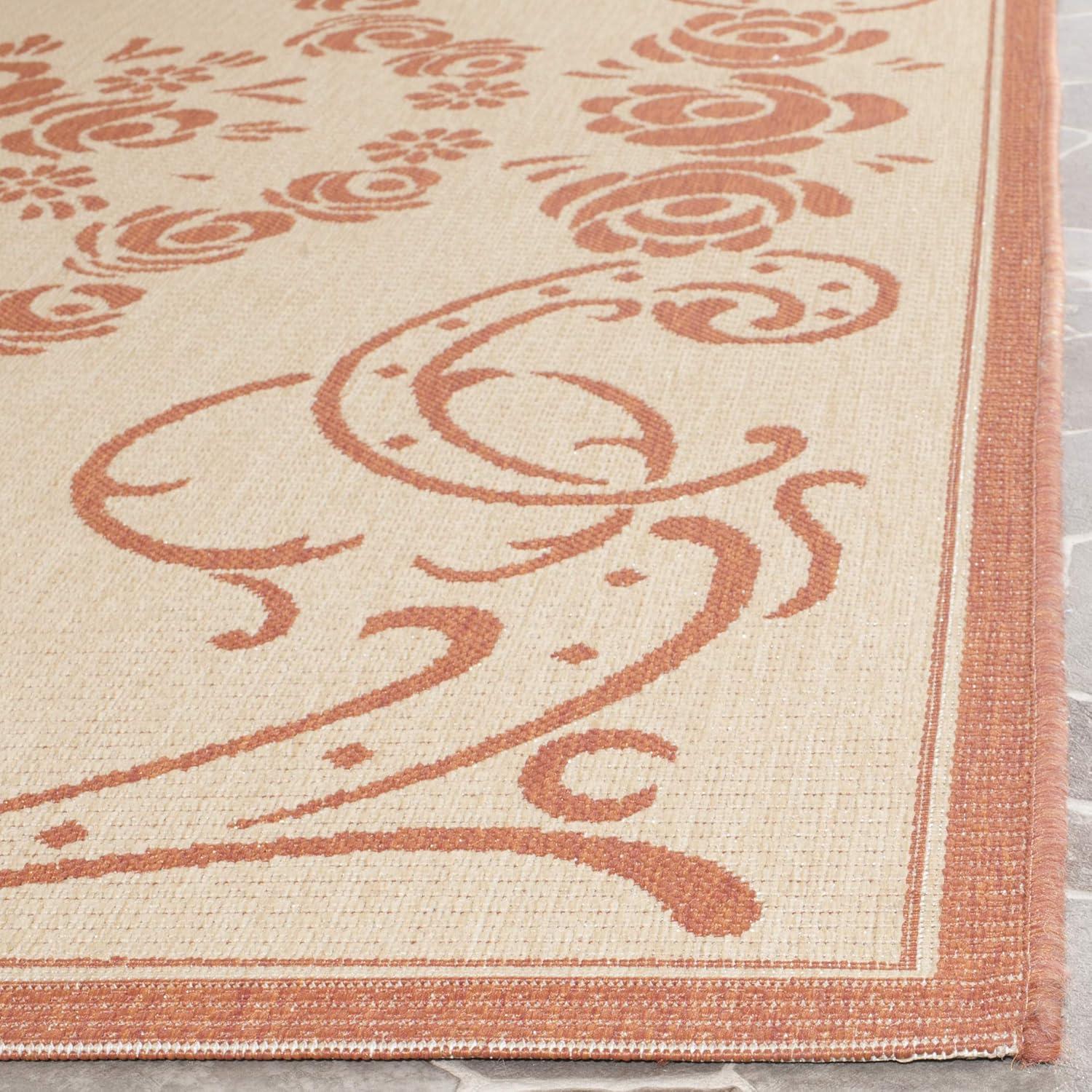 SAFAVIEH Courtyard Elena Traditional Floral Indoor/Outdoor Area Rug, 5'3" x 7'7", Natural/Terracotta