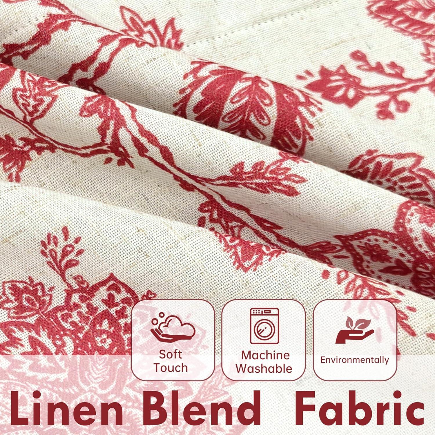 DriftAway Freda Jacobean Floral Linen Blend Blackout Thermal Insulated Energy Saving Privacy Window Curtain Valance Rod Pocket 2 Layers Single 52 Inch by 18 Inch plus 2 Inch Header Red Beige