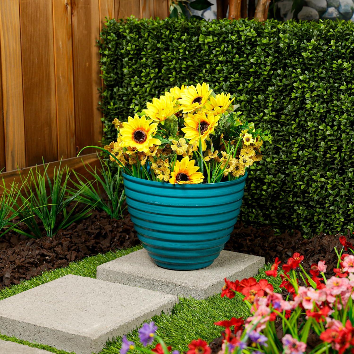 Blue 12" Glazed Plastic Planter with Drainage Hole