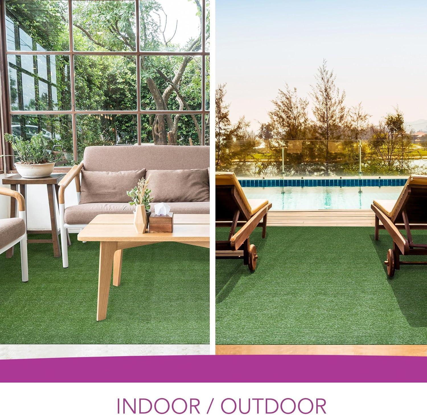 iCustomRug Synthetic Grass Rug – 4x10ft Lawn Green Turf Carpet for Patios, Yards, Boats, Camping – Indoor/Outdoor Use