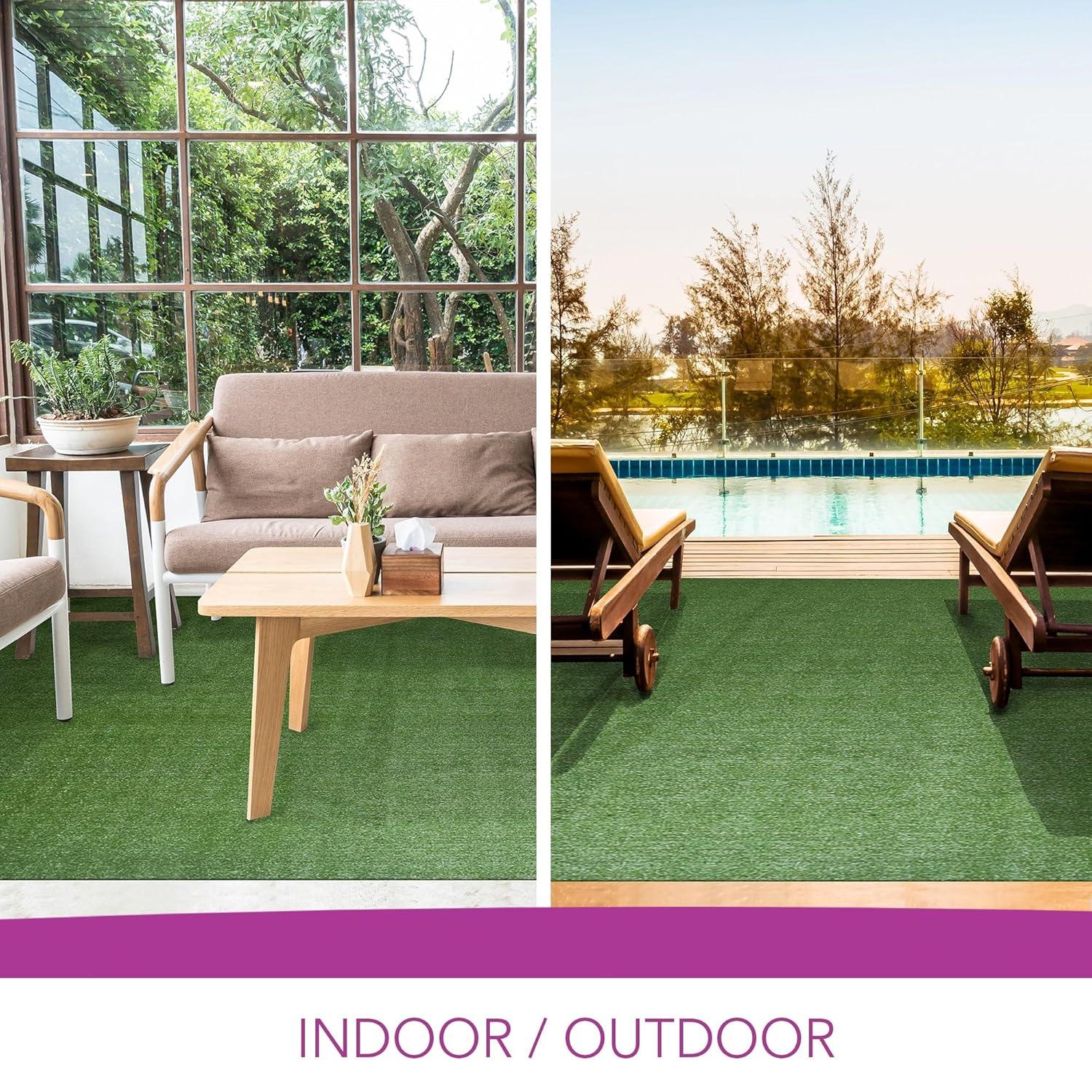 iCustomRug Synthetic Grass Rug – 4x10ft Lawn Green Turf Carpet for Patios, Yards, Boats, Camping – Indoor/Outdoor Use