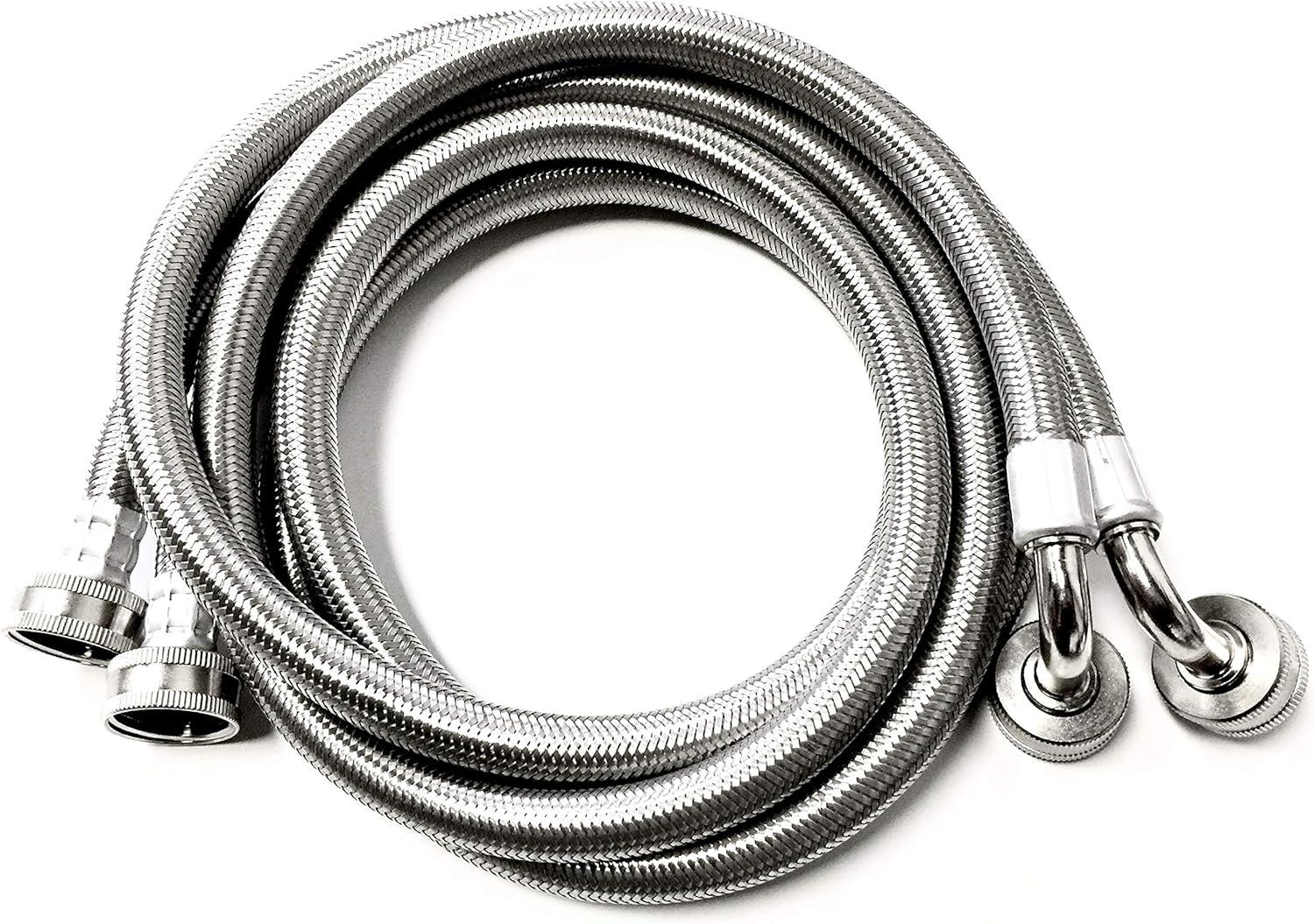 5 FT Silver Stainless Steel Washing Machine Hoses with 90 Degree Elbow