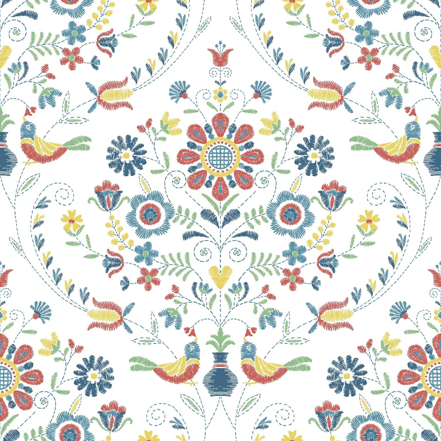 Britt Multicolor Embroidered Damask Non-Pasted Wallpaper