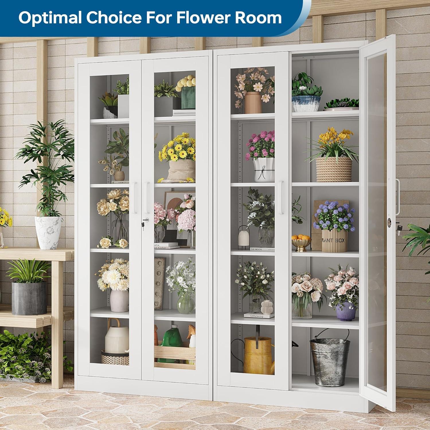 Display Cabinet With Glass Doors, Curio Cabinets With 4 Adjustable Shelves, Locking Glass Cabinet Display Case For Home, Office, Clinic, Pantry, Assemble Required