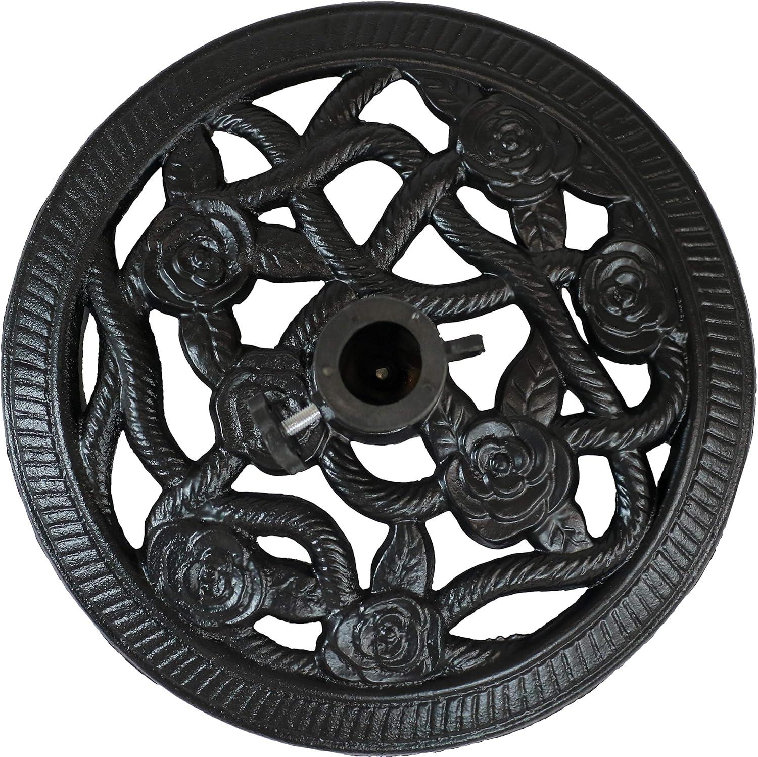 Sunnydaze Outdoor Heavy-Duty Cast Iron Decorative Rose Blossom Design Patio Yard Round Umbrella Base Stand - 16"