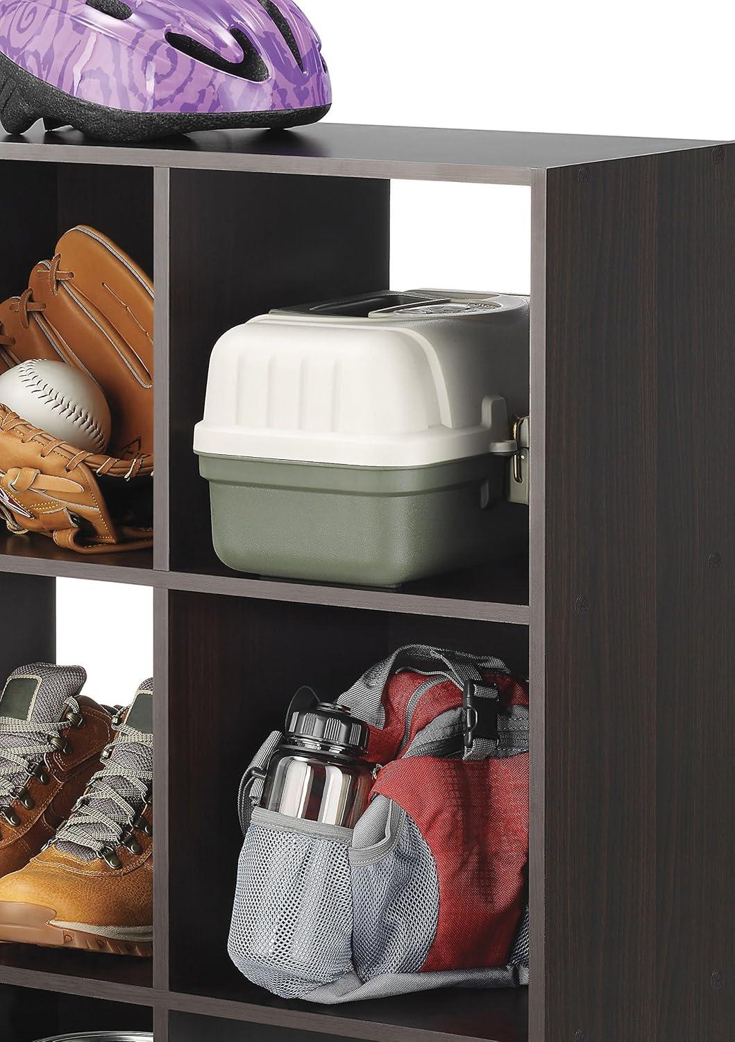 Whitmor 9 Section Cube Organizer Espresso: Universal Storage, 35.5" x 11.75", Particle Board & Steel, Divided Shelves
