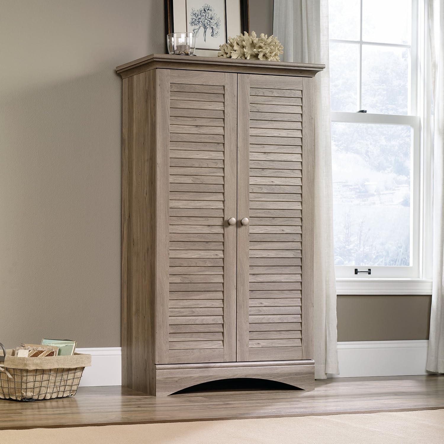 Sauder Harbor View Engineered Wood Storage Cabinet in Salt Oak Finish