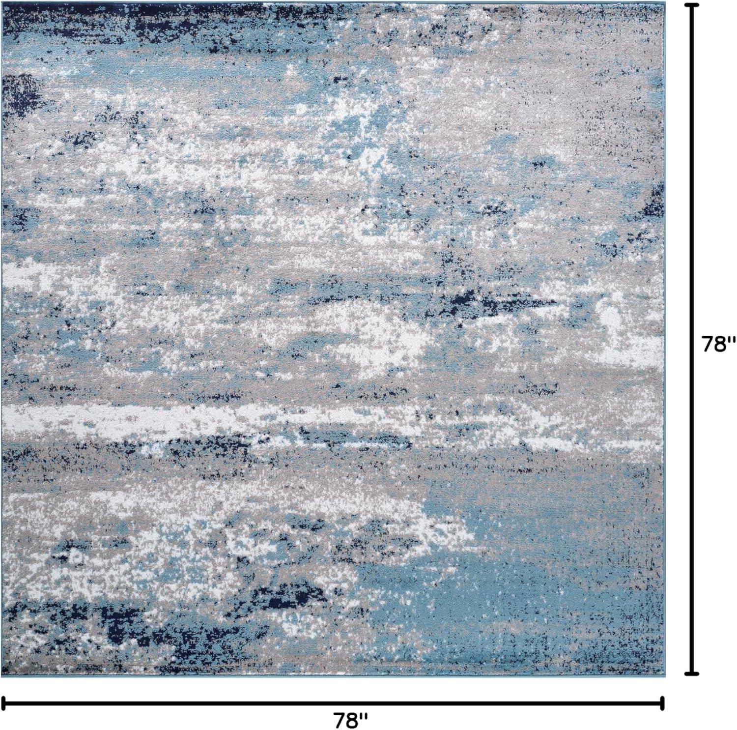 World Rug Gallery Distressed Abstract Watercolor Area Rug - Blue 6'6"x6'6"