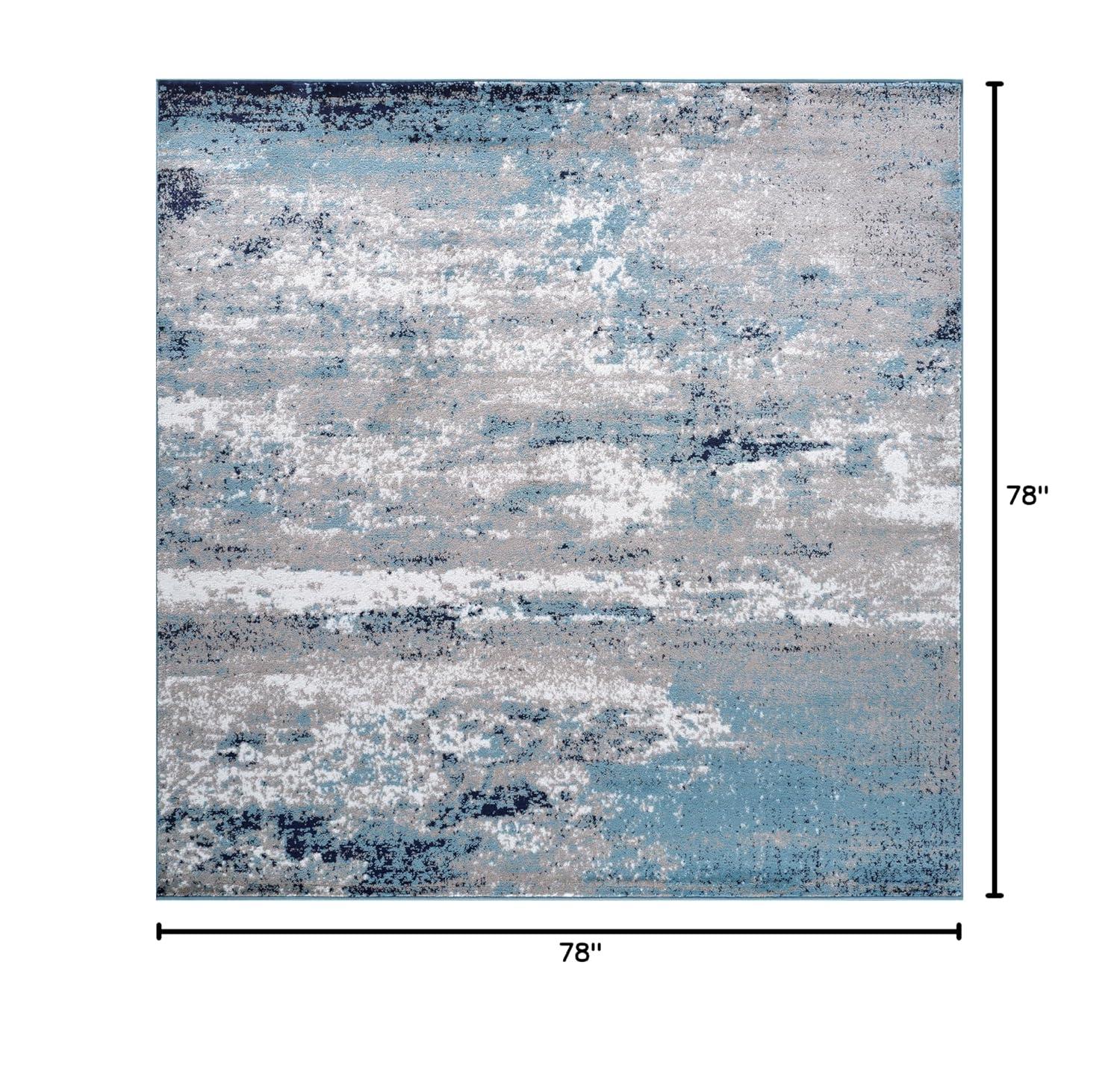World Rug Gallery Distressed Abstract Watercolor Area Rug - Blue 6'6"x6'6"