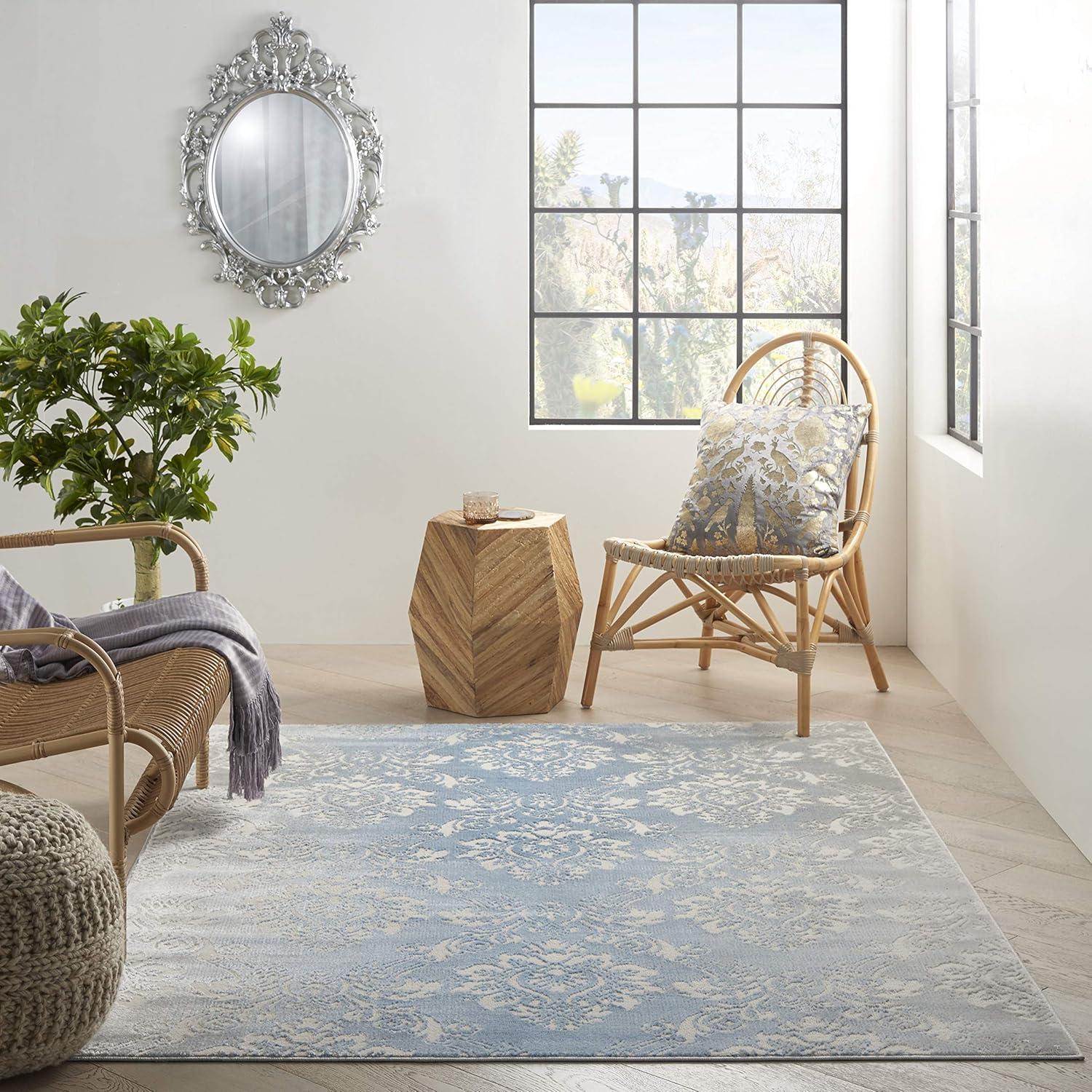 Nourison Elation ETN03 Indoor only Area Rug - Ivory Blue 5'3" x 7'3"