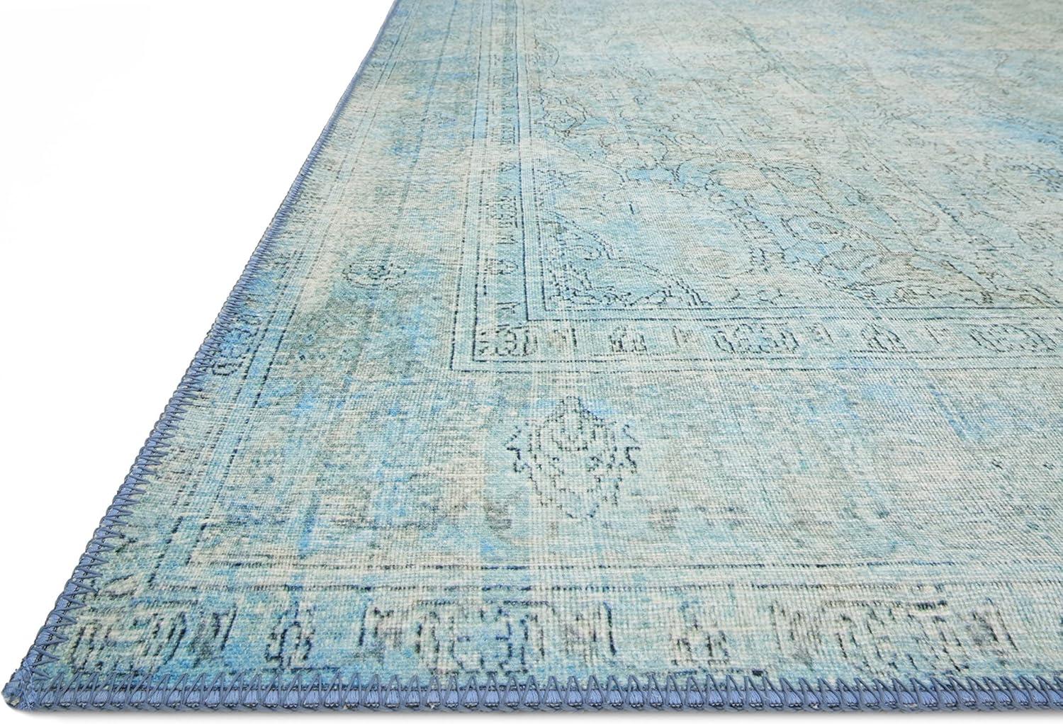 Aqua Blue Floral Motif Hand-Knotted Area Rug