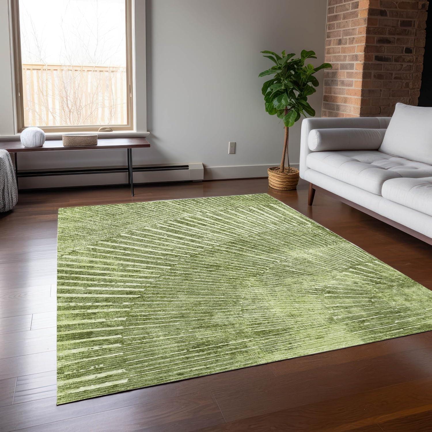 Sage Green Geometric Synthetic 8' x 10' Washable Rug