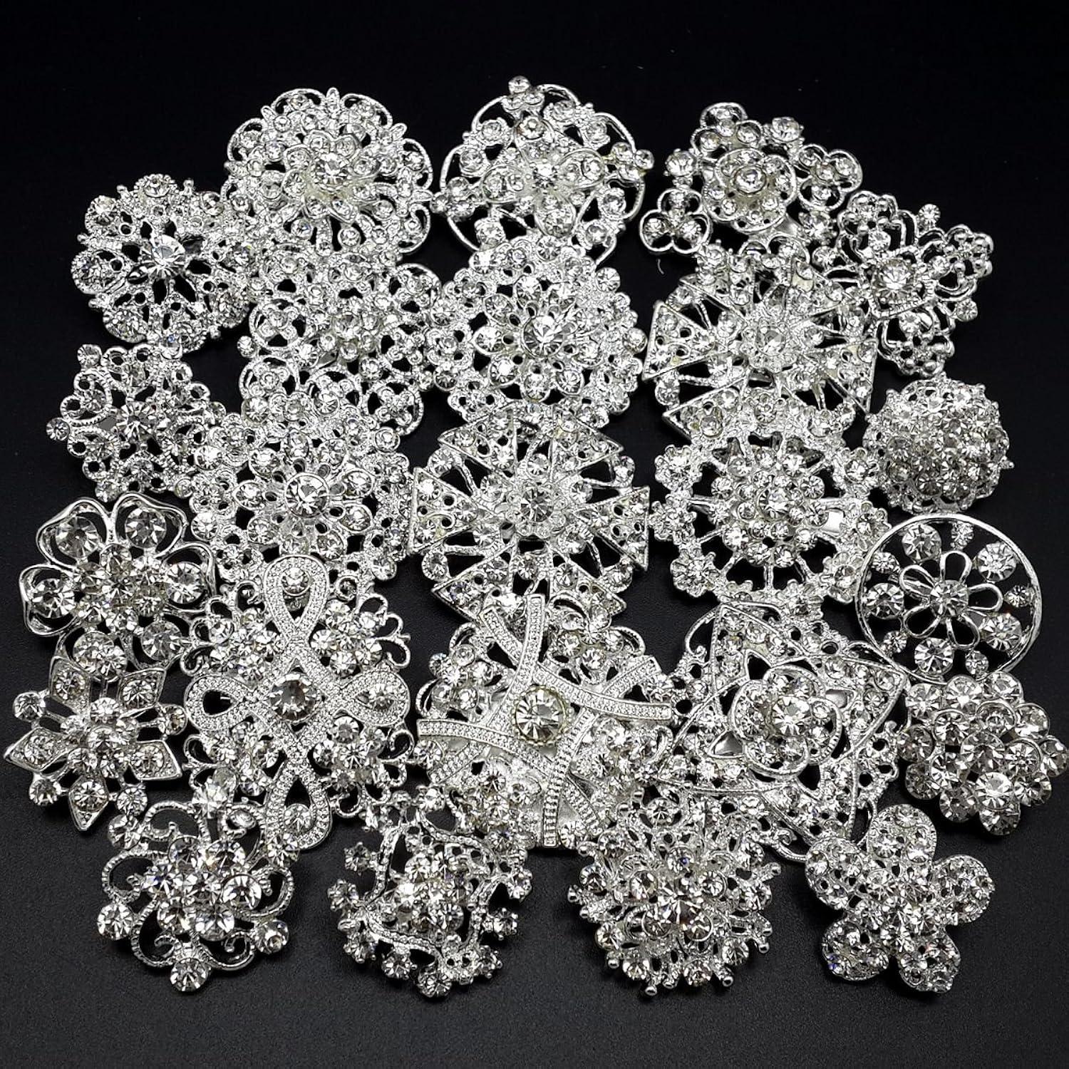 24Pcs Crystal Rhinestones Brooch Pin Rhinestone Decoration Bouquet Supplies