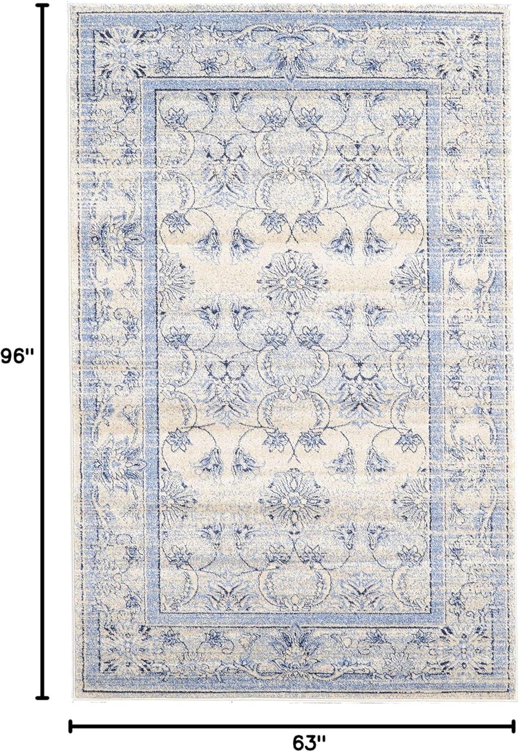 La Jolla Blue and Ivory Synthetic Rectangular Area Rug