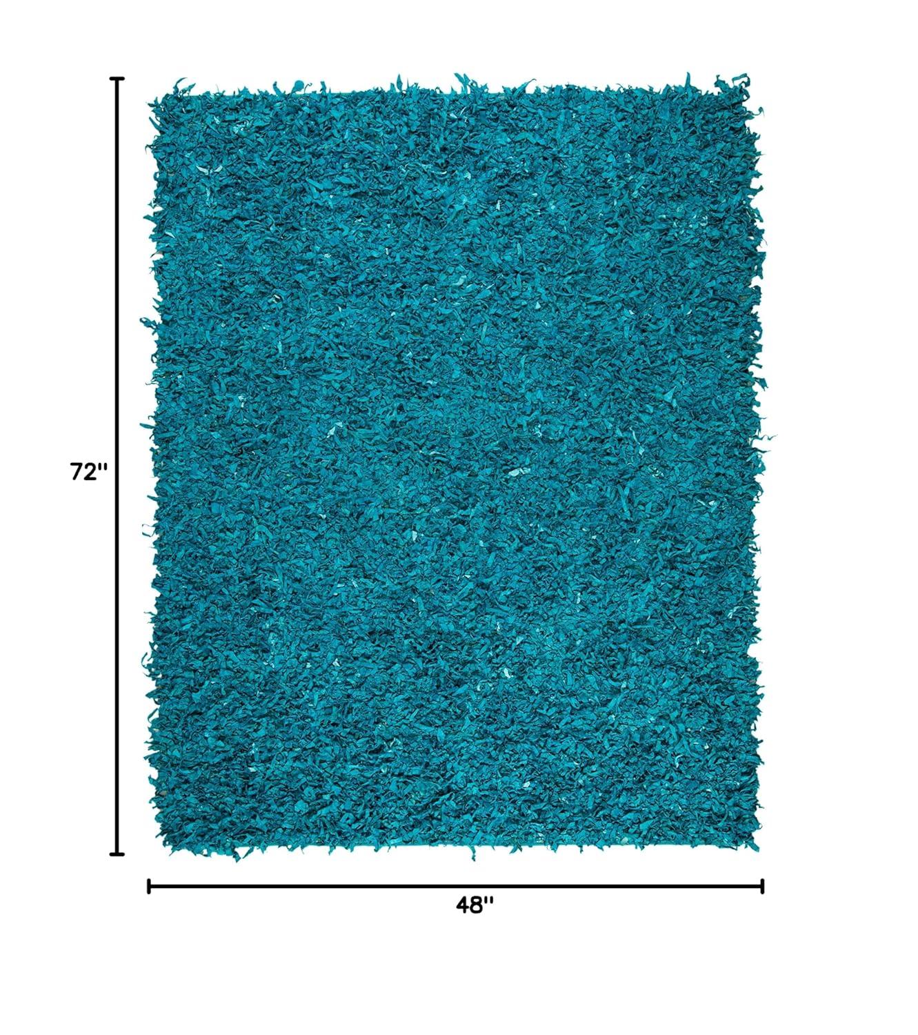 SAFAVIEH Leather Shag Collection Accent Rug - 4' x 6', Light Blue, Hand-Knotted Modern Leather, Ideal for High Traffic Areas in Entryway, Living Room, Bedroom (LSG511L)