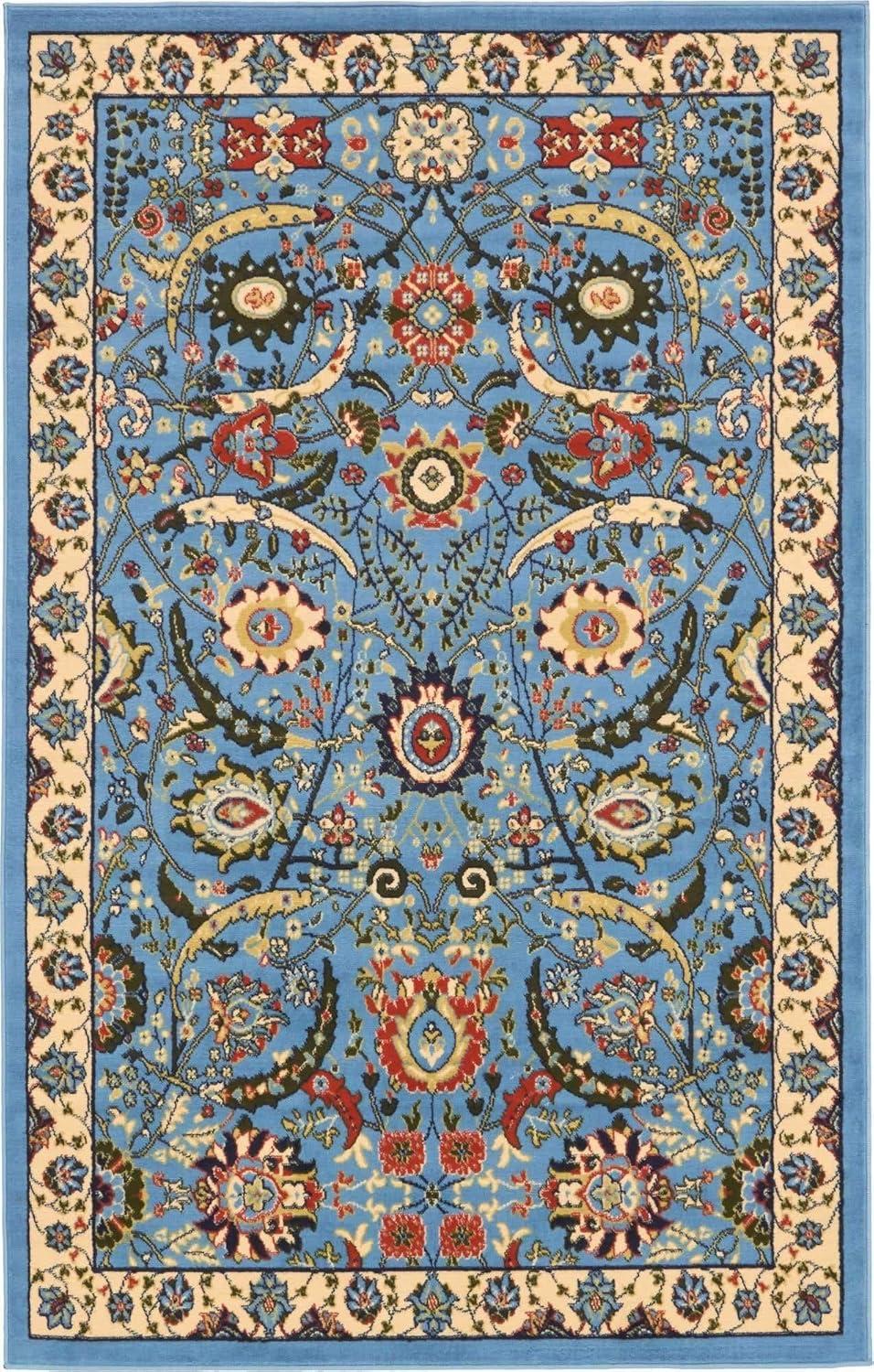 Unique Loom Cape Cod Espahan Rug Blue/Black 5' 3" x 8' Rectangle Floral Traditional Perfect For Living Room Bed Room Dining Room Office