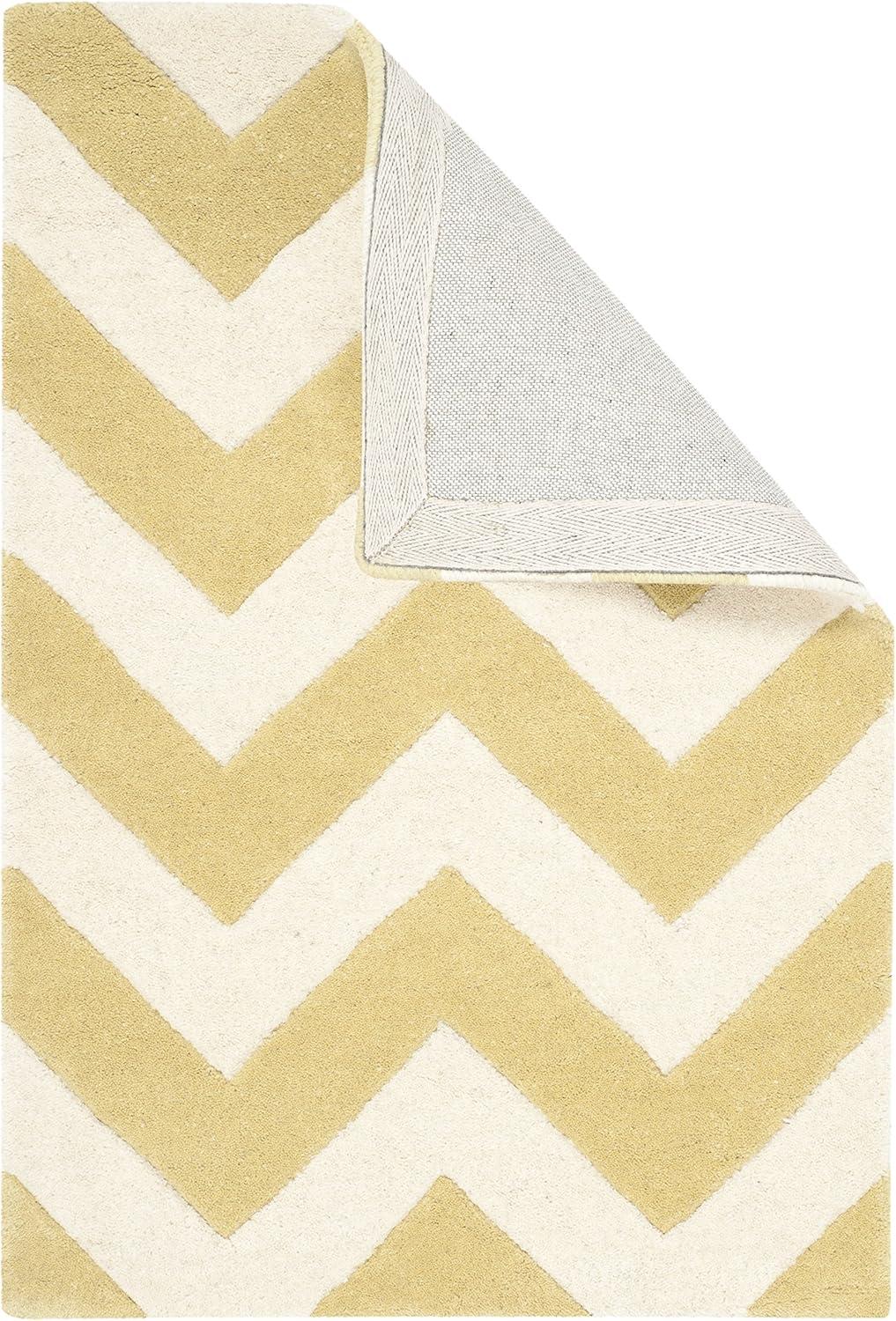 SAFAVIEH Chatham Jake Zigzag Stripes Wool Area Rug, Light Gold/Ivory, 2' x 3'