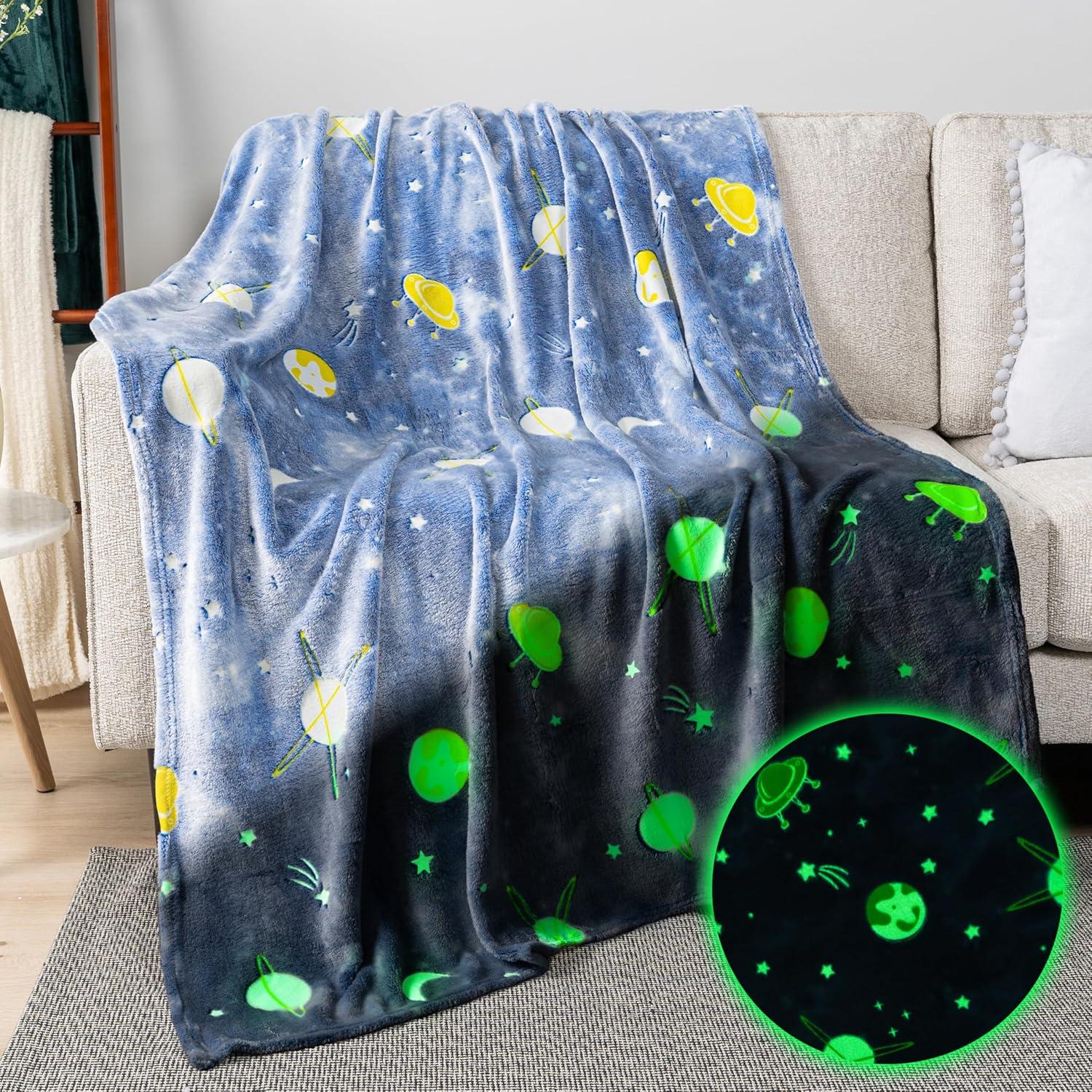 PAVILIA Glow in the Dark Blanket for Girls Boys, Soft Gift Toy Throw for Birthday Christmas Kids Room Decor