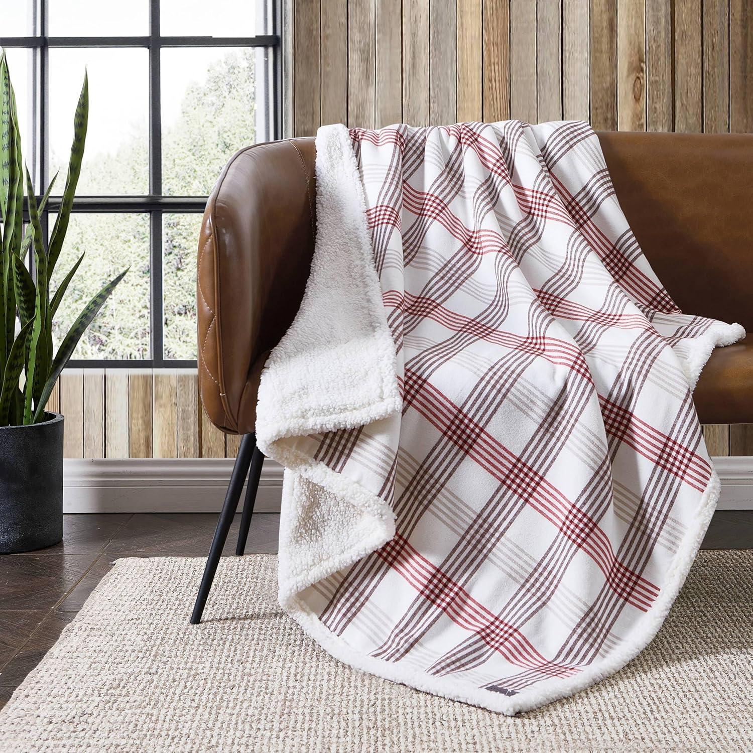 Eddie Bauer Printed Flannel/Sherpa Throw Blanket