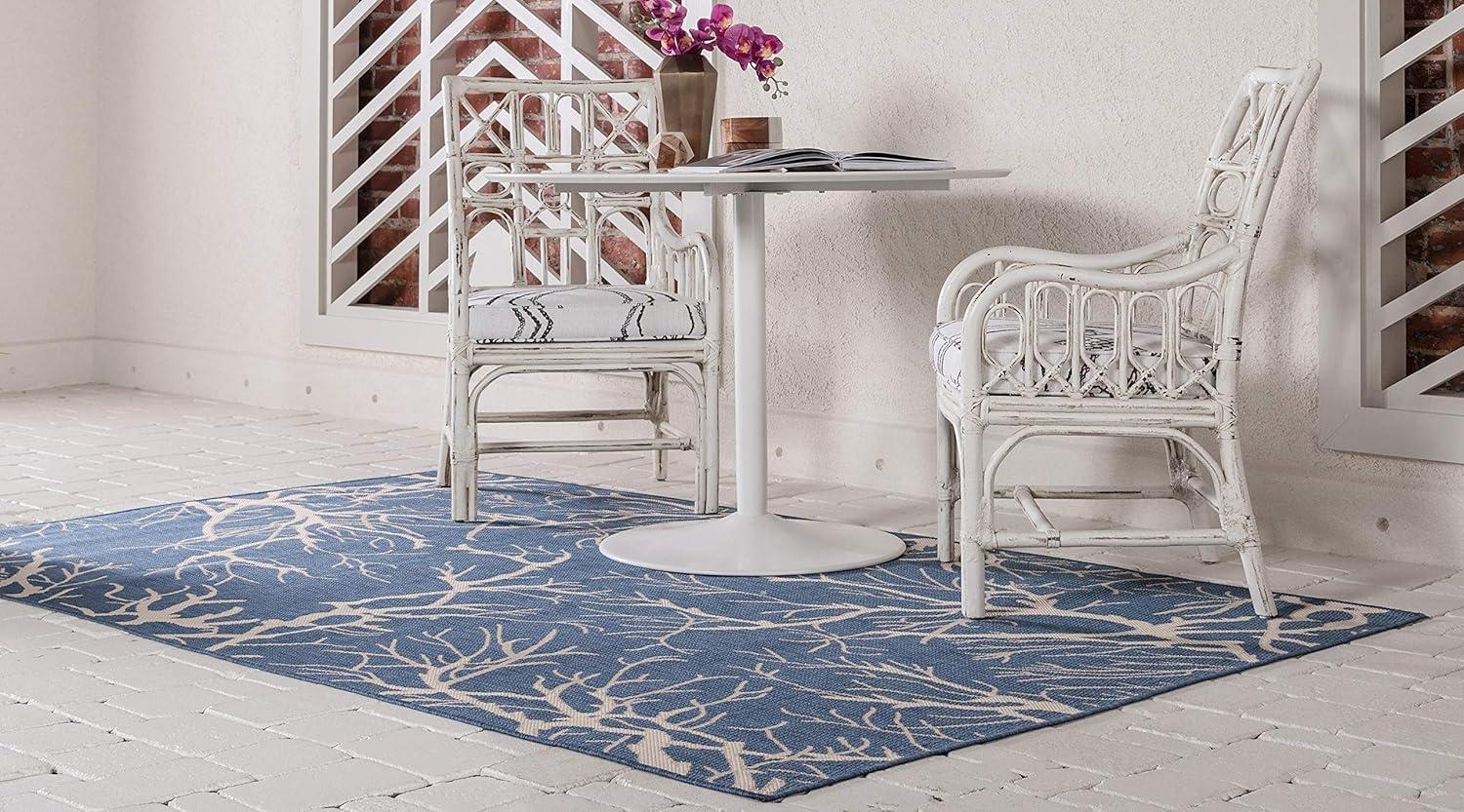 Unique Loom Outdoor Botanical Collection Area Rug - Branch (4' 1" x 6' 1" Rectangle Blue/Beige)