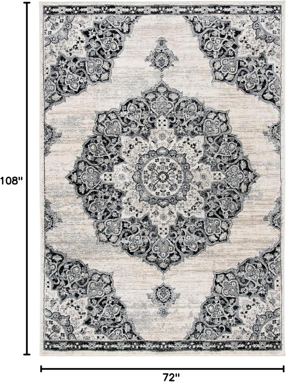 Brentwood BNT802 Power Loomed Area Rug - Ivory/Black - 6'x9' - Safavieh.