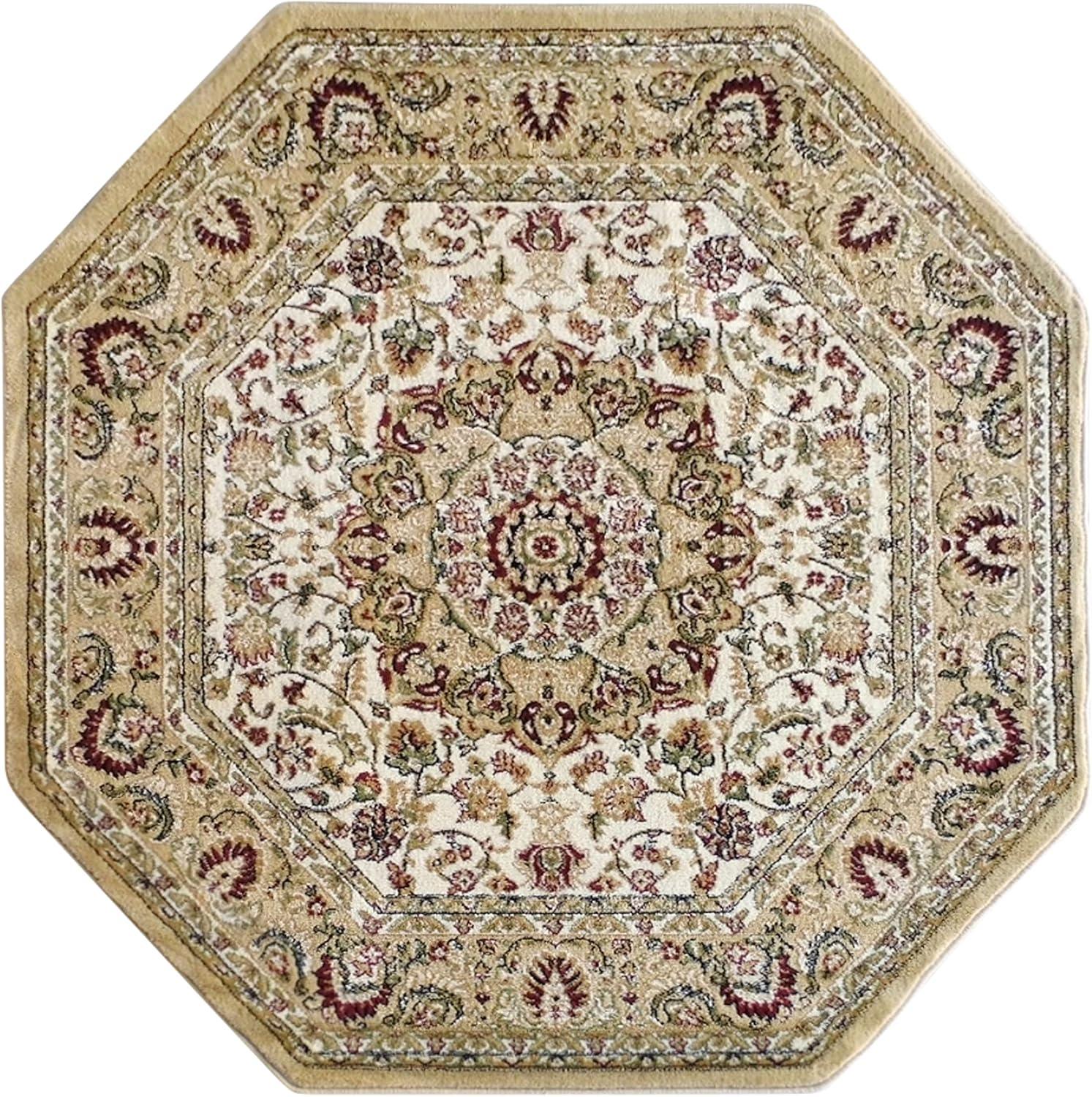 Flash Furniture Mersin Collection Octagonal Traditional Black, Burgundy, Green, Beige, Ivory Area Rug, 7' x 7'