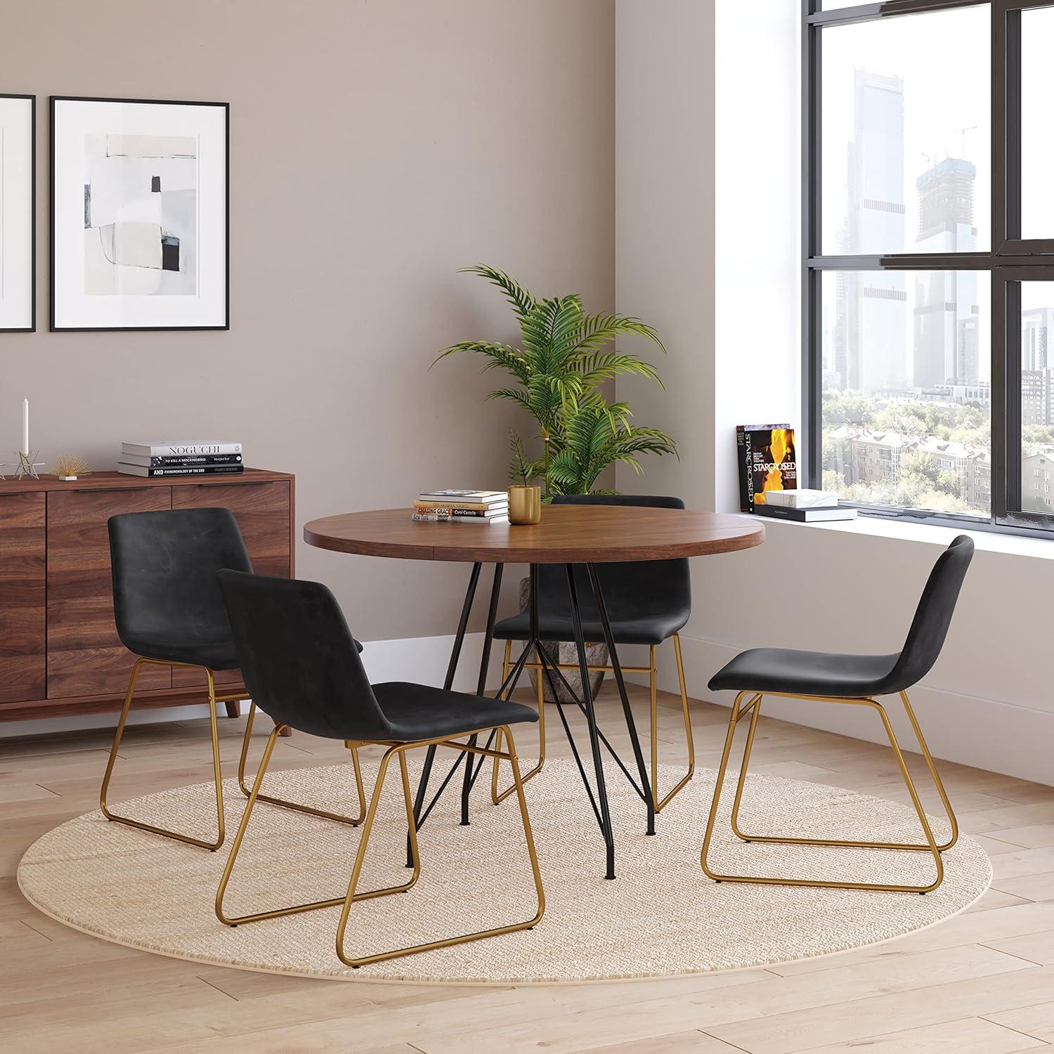 Taylor & Logan 18 Inch Indoor Dining Table Chairs, LeatherSoft Upholstery-Set of 2 Gray Faux Leather/Black Frame