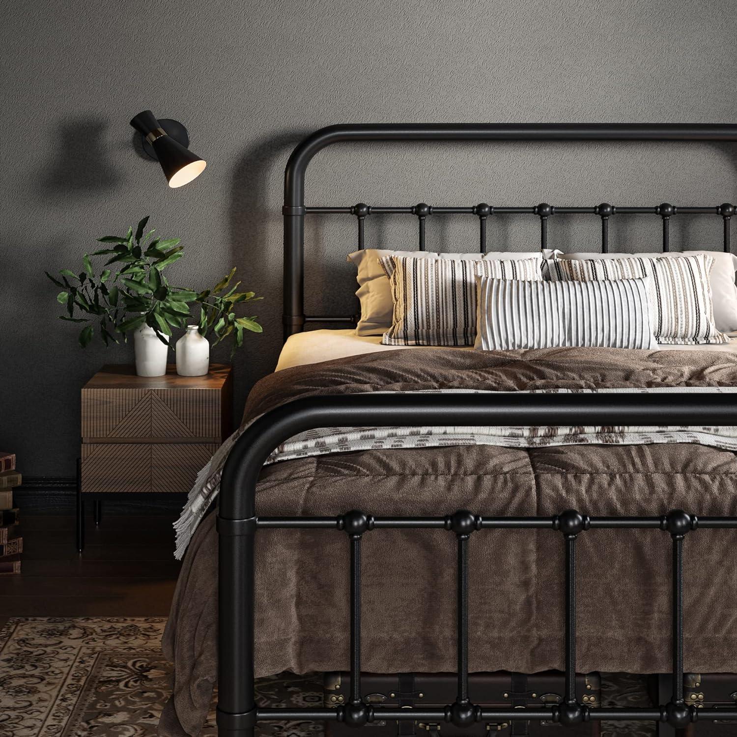 Allewie Full Size Metal Platform Bed Frame with Victorian Style Wrought Iron-Art Headboard/Footboard, Black