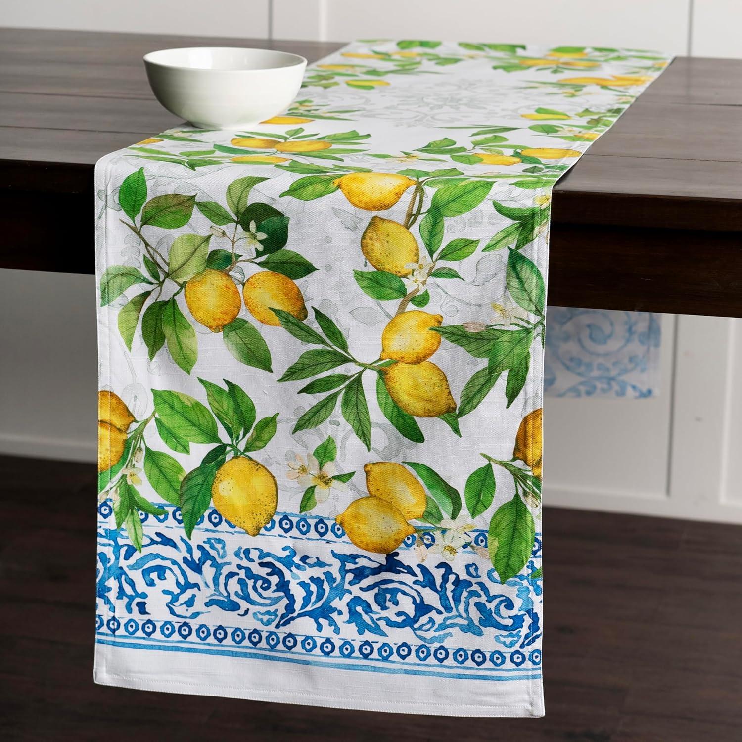 Design Imports Lemon Bliss Print Outdoor Table Runner 14X108 Inches