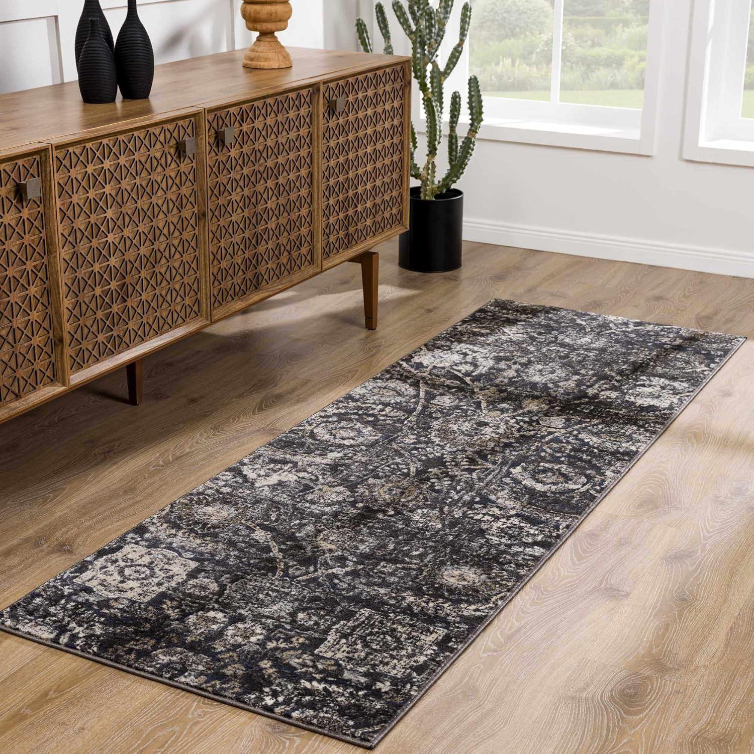 BoutiqueRugs Owatonna Traditional Floral Oversized Area Rug - Oriental Damask Patterned Rug for Living Room, Bedroom, Dining Room - Black, Charcoal, Sage - 8'10" x 12' (9x12 Area Rug)