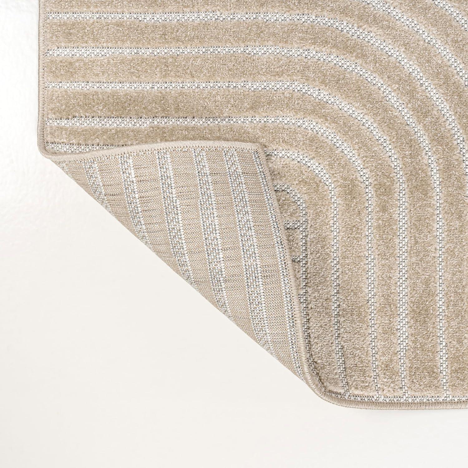 JONATHAN Y Hallie High-Low Minimalist Curve Geometric Beige/Cream 4 ft. x 6 ft. Indoor/Outdoor Area Rug
