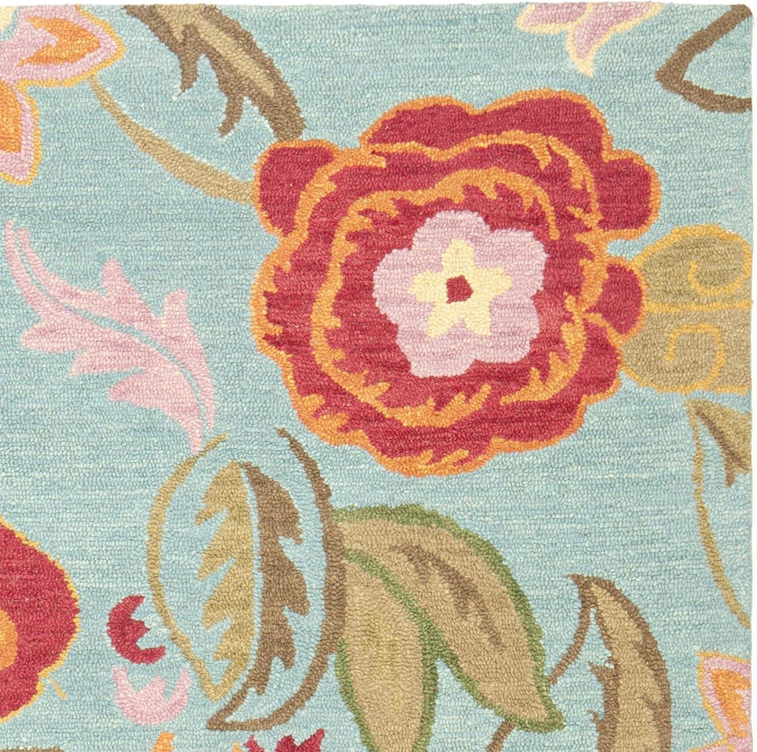 SAFAVIEH Blossom Mia Floral Flowers Wool Area Rug, Blue/Multi, 10' x 14'