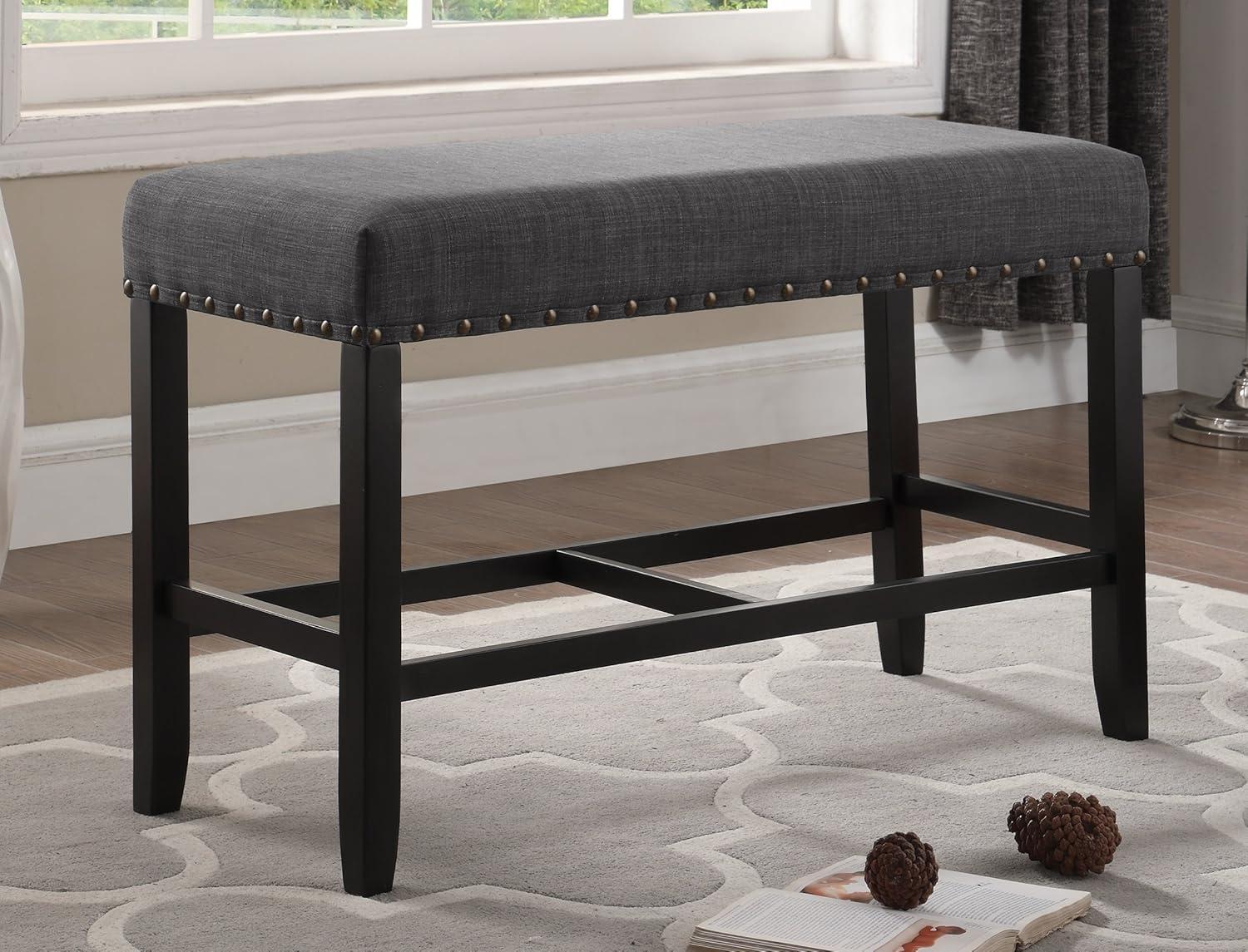 Roundhill Biony Counter Height Dining Bench with Nailhead Trim, Gray