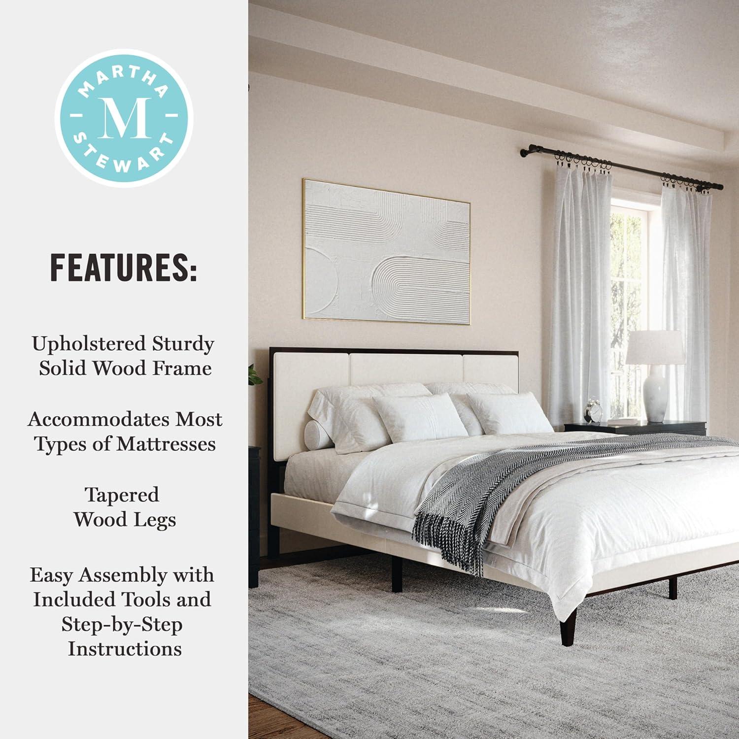 Martha Stewart Jett Wooden Platform Bed With Upholstered Base And Triple Inset Headboard