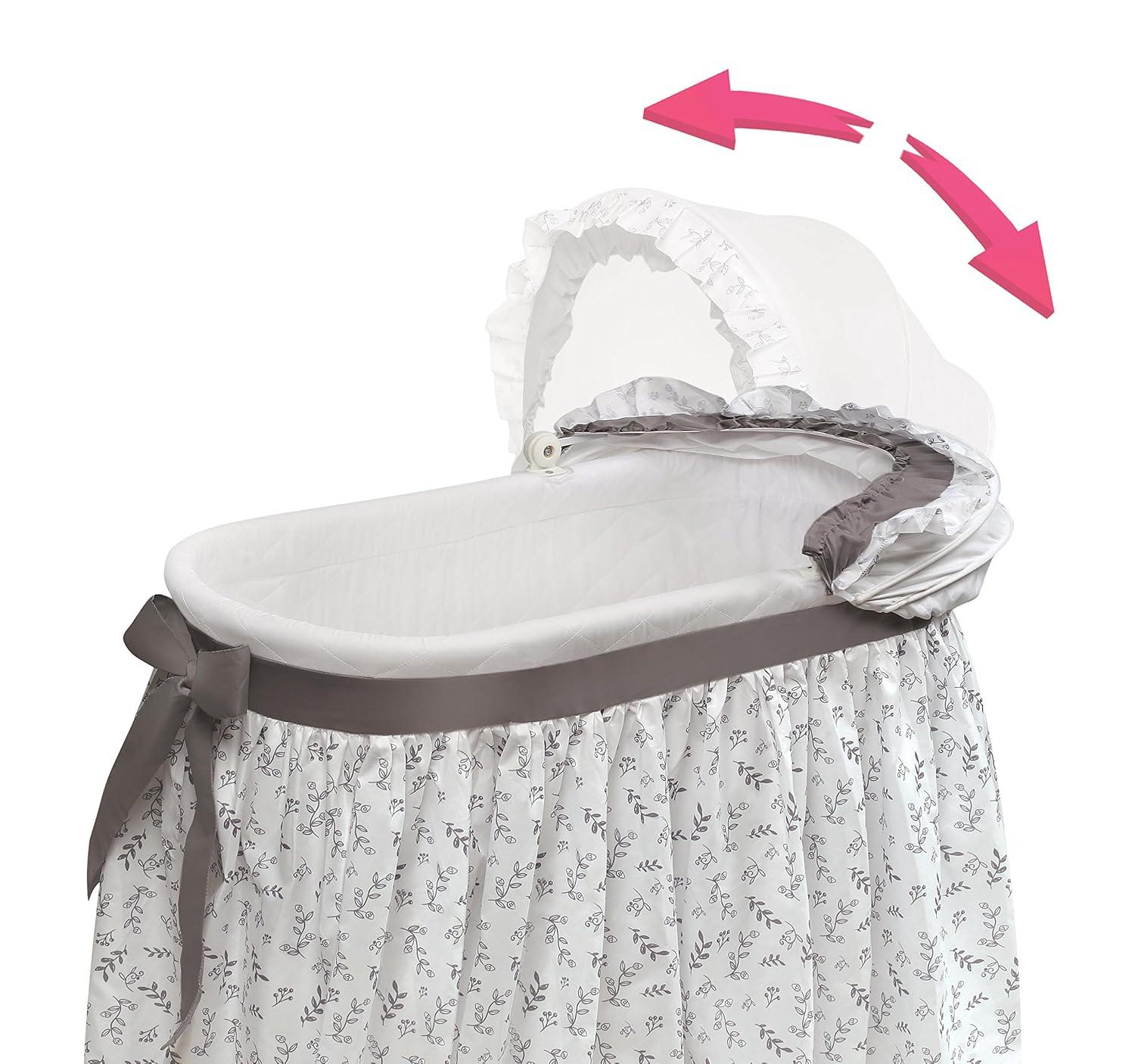 Badger Basket Wishes Oval Bassinet - Full Length Skirt - Gray/Leaf