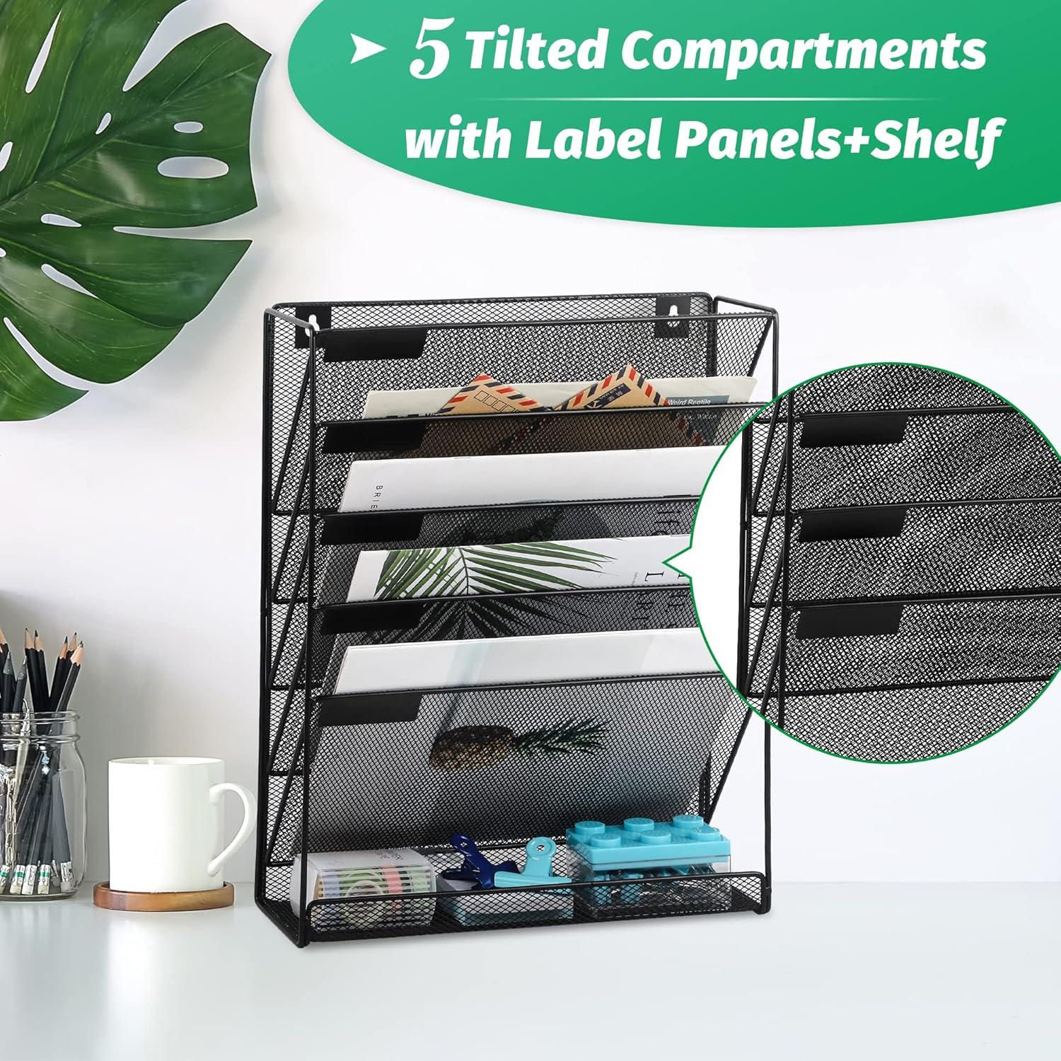 Easepres Mesh 5-Compartment Wall Mounting Hanging File Organizer