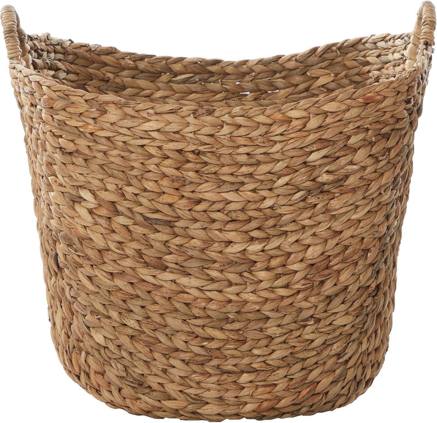 Deco 79 Seagrass Handmade Decorative and Functional Storage Basket Large Woven Basket Organizer with Ring Handles, Basket for Storage 20" x 18" x 19", Brown