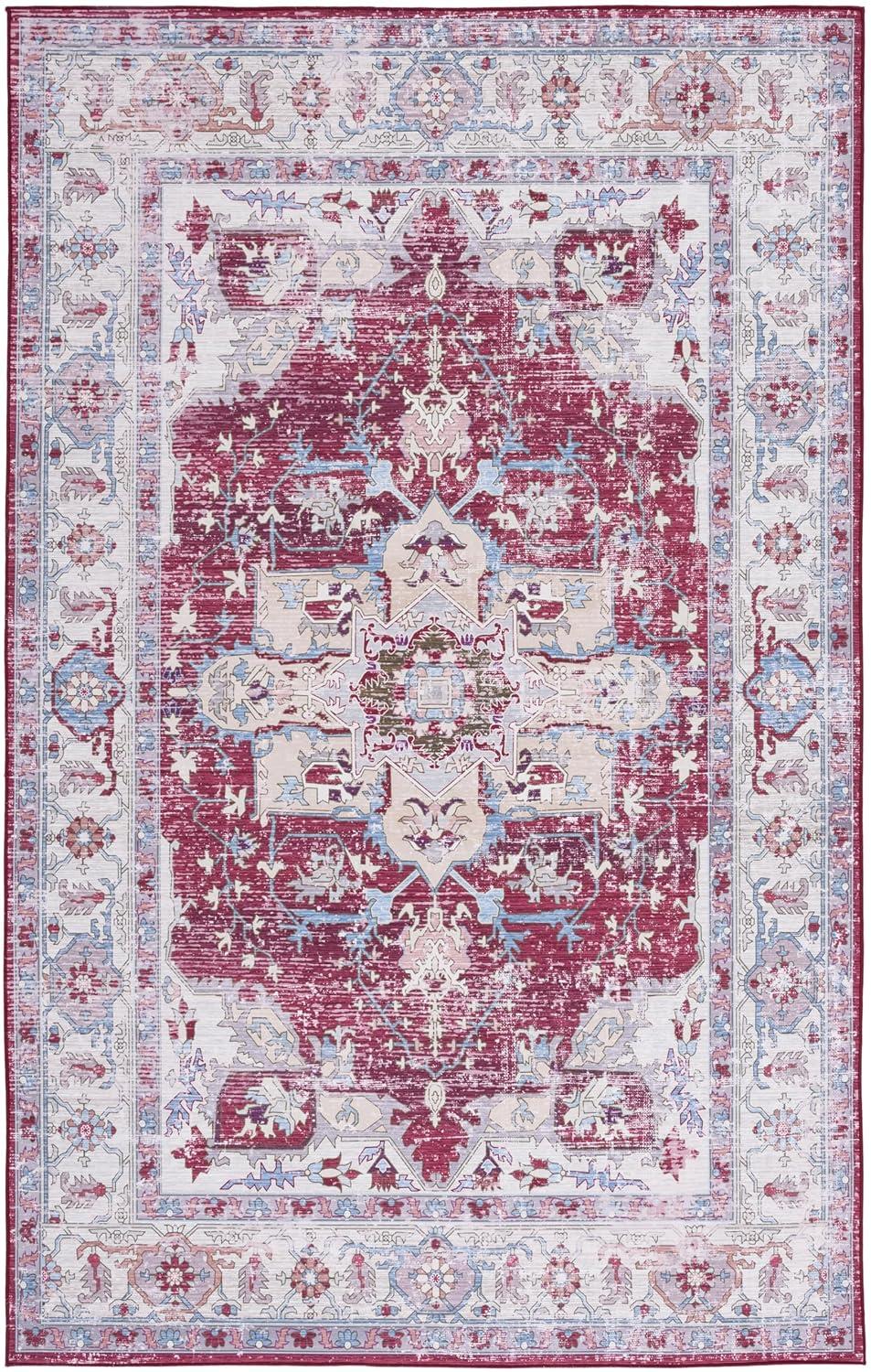 Tucson Vintage Persian TSN106 Power Loomed Machine Washable Skid-Resistant Indoor Area Rug - Burgundy/Beige - 5'x8' - Safavieh