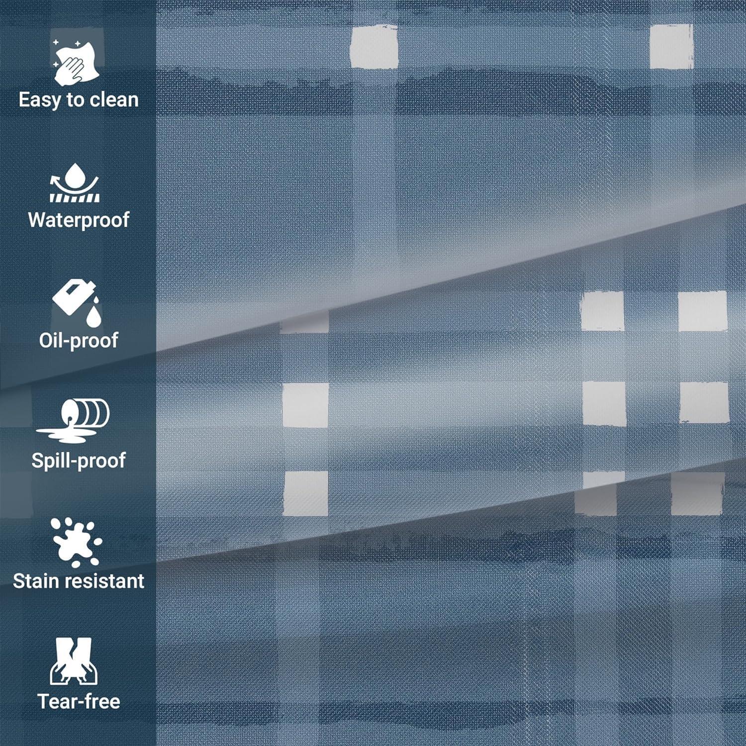 Blue Plaid Vinyl Round Tablecloth 60 Inch for Indoor Outdoor Gatherings