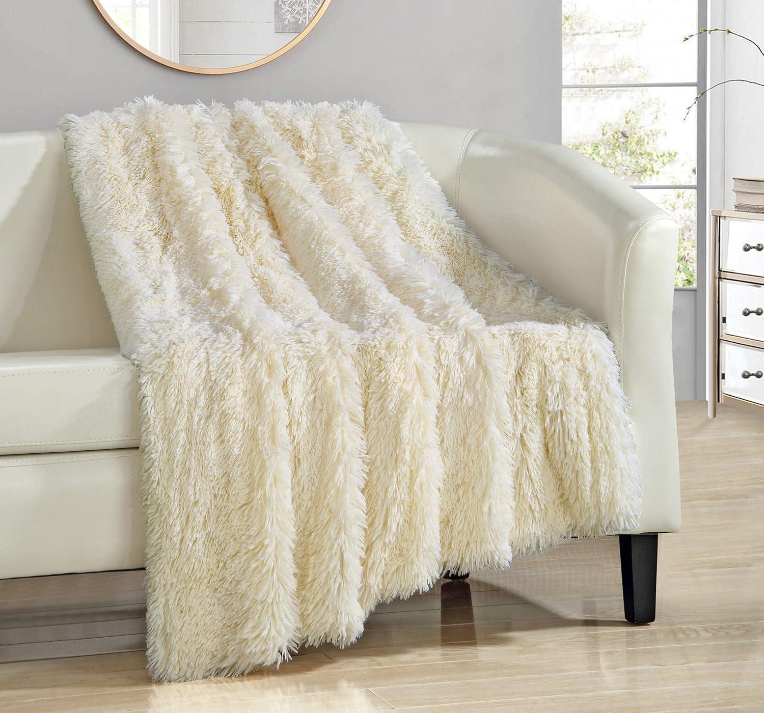 Luxurious Beige Faux Fur Electric Throw Blanket 50" x 60"