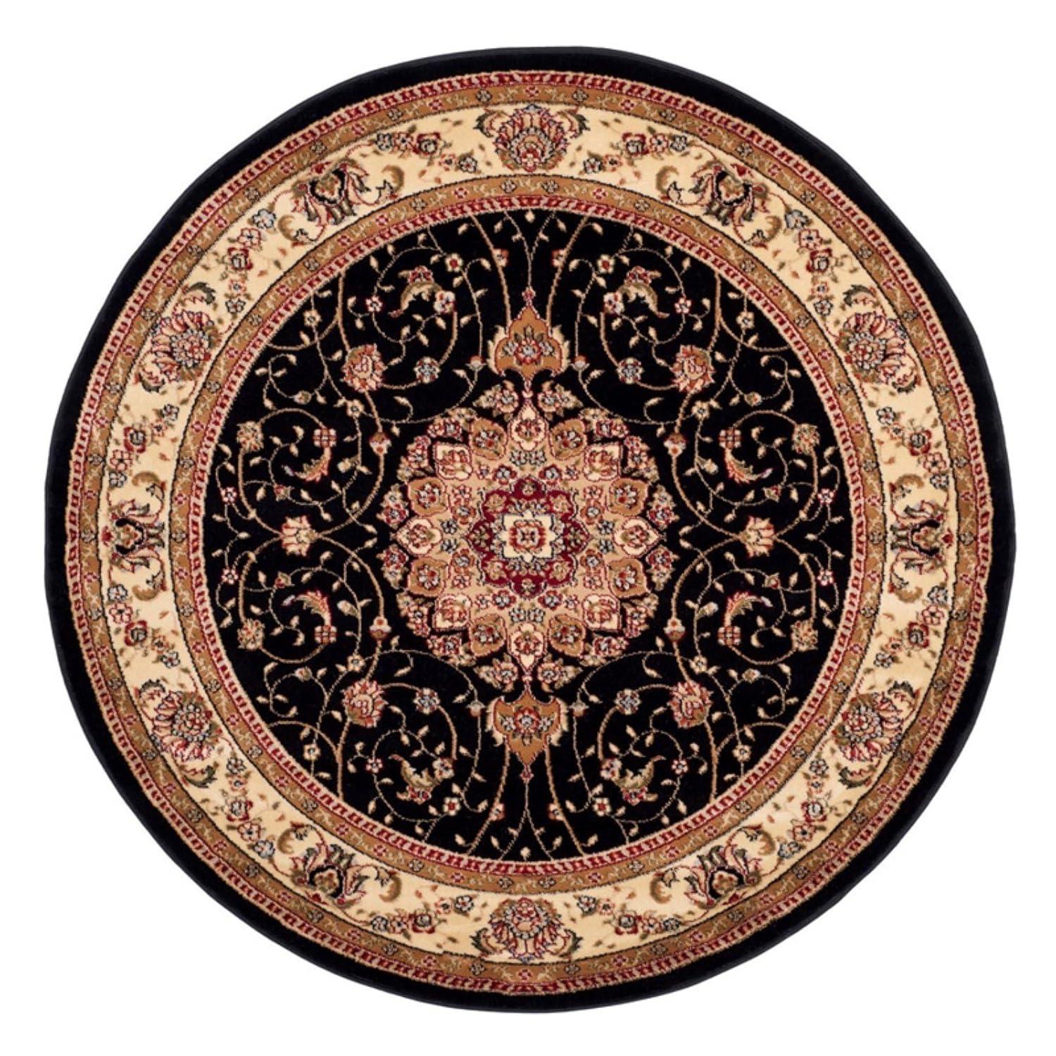 Lyndhurst LNH329 Power Loomed Area Rug - Black/Ivory - 4' Round - Safavieh